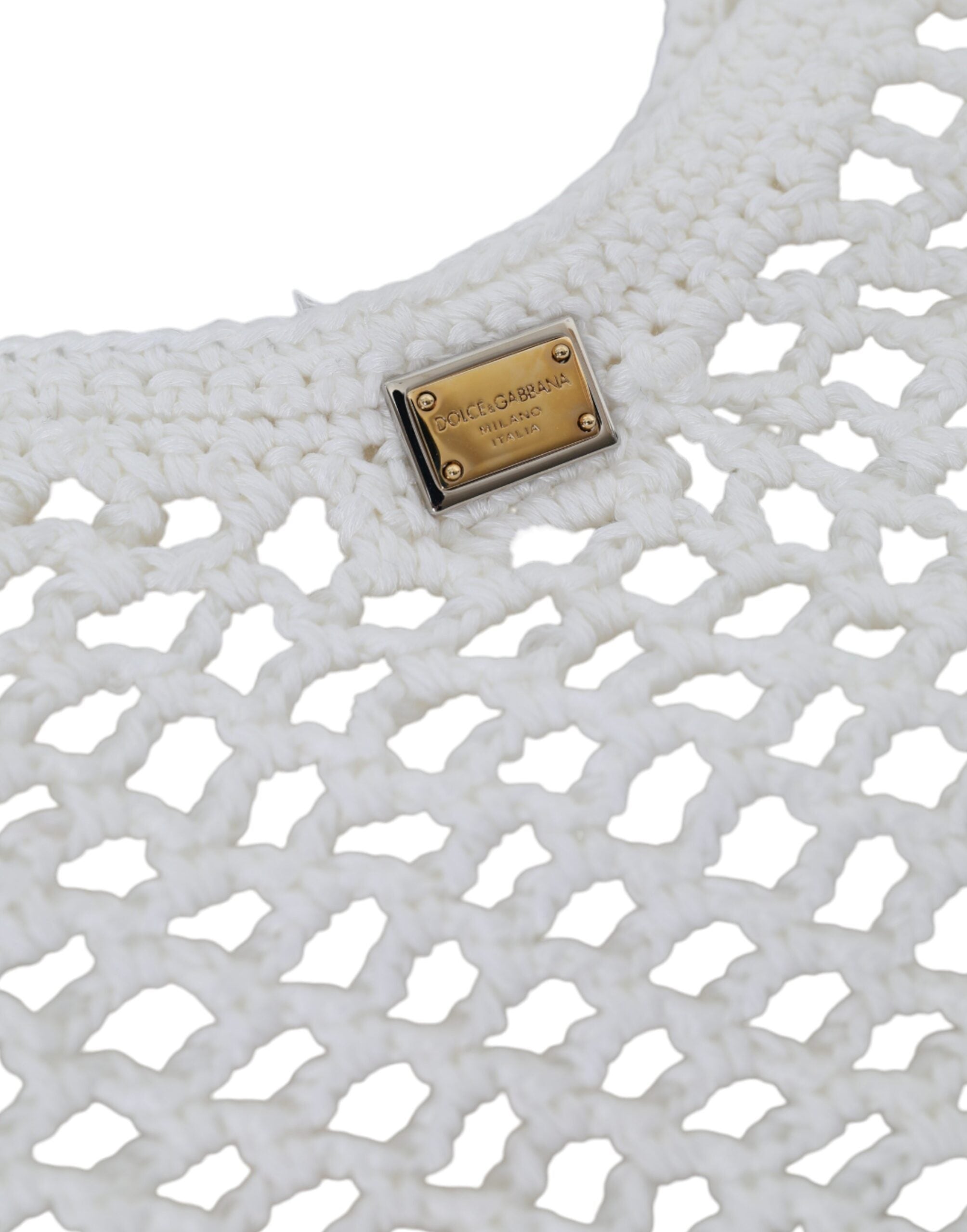 White Green Knitted Cotton Logo Shopping Tote Bag - ventzia