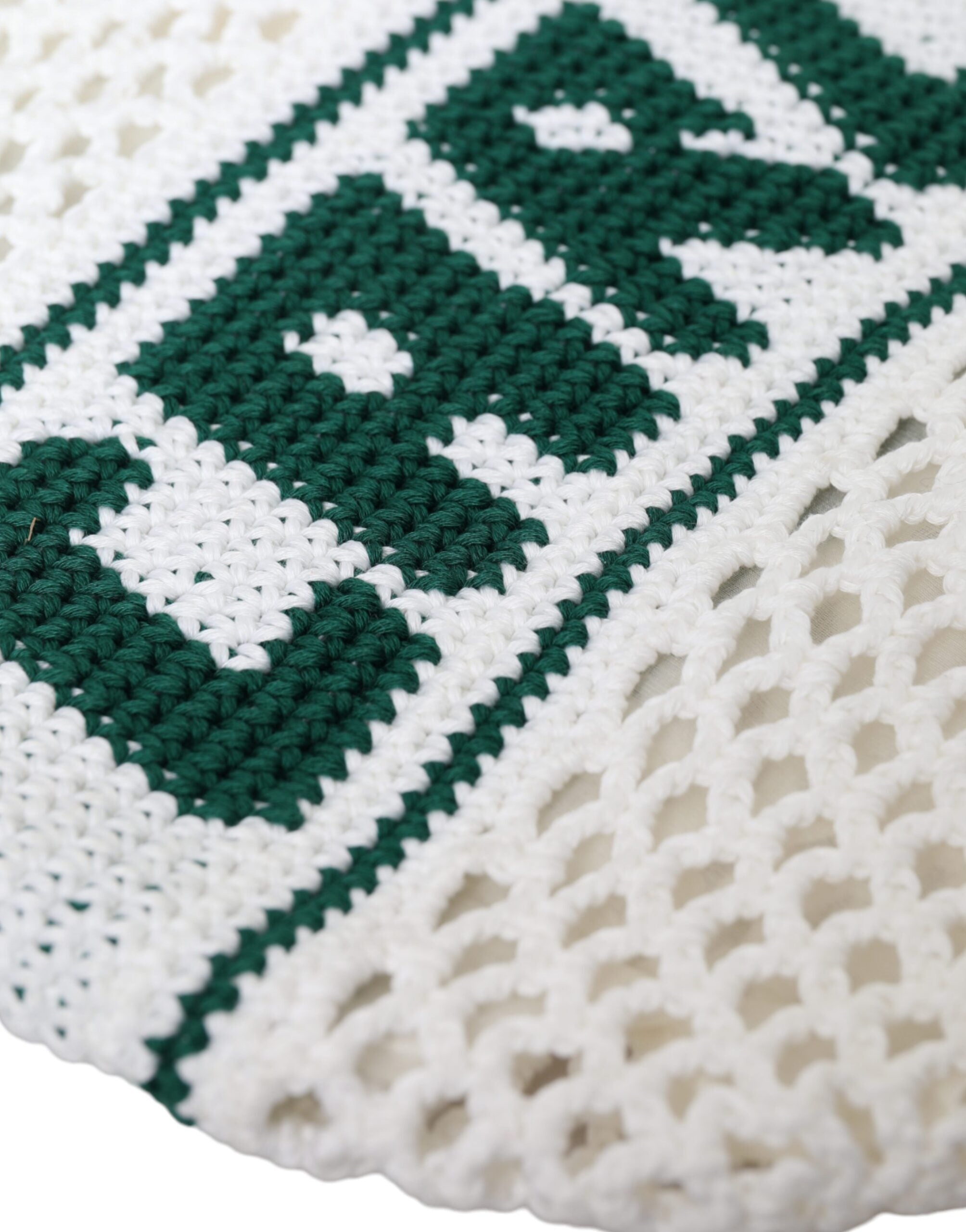 White Green Knitted Cotton Logo Shopping Tote Bag - ventzia