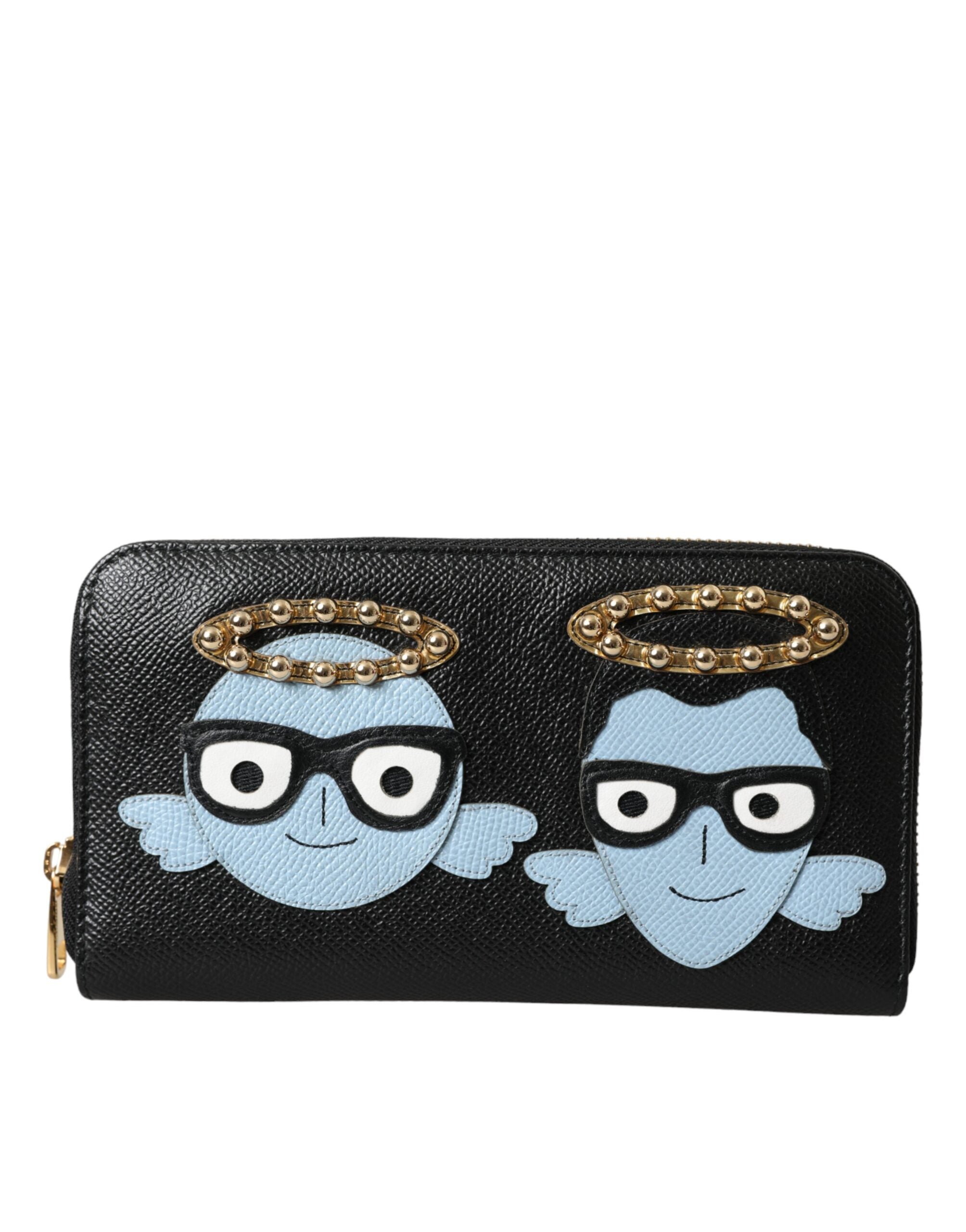Black Blue Leather #DGFAMILY Zipper Continental Men Wallet - ventzia