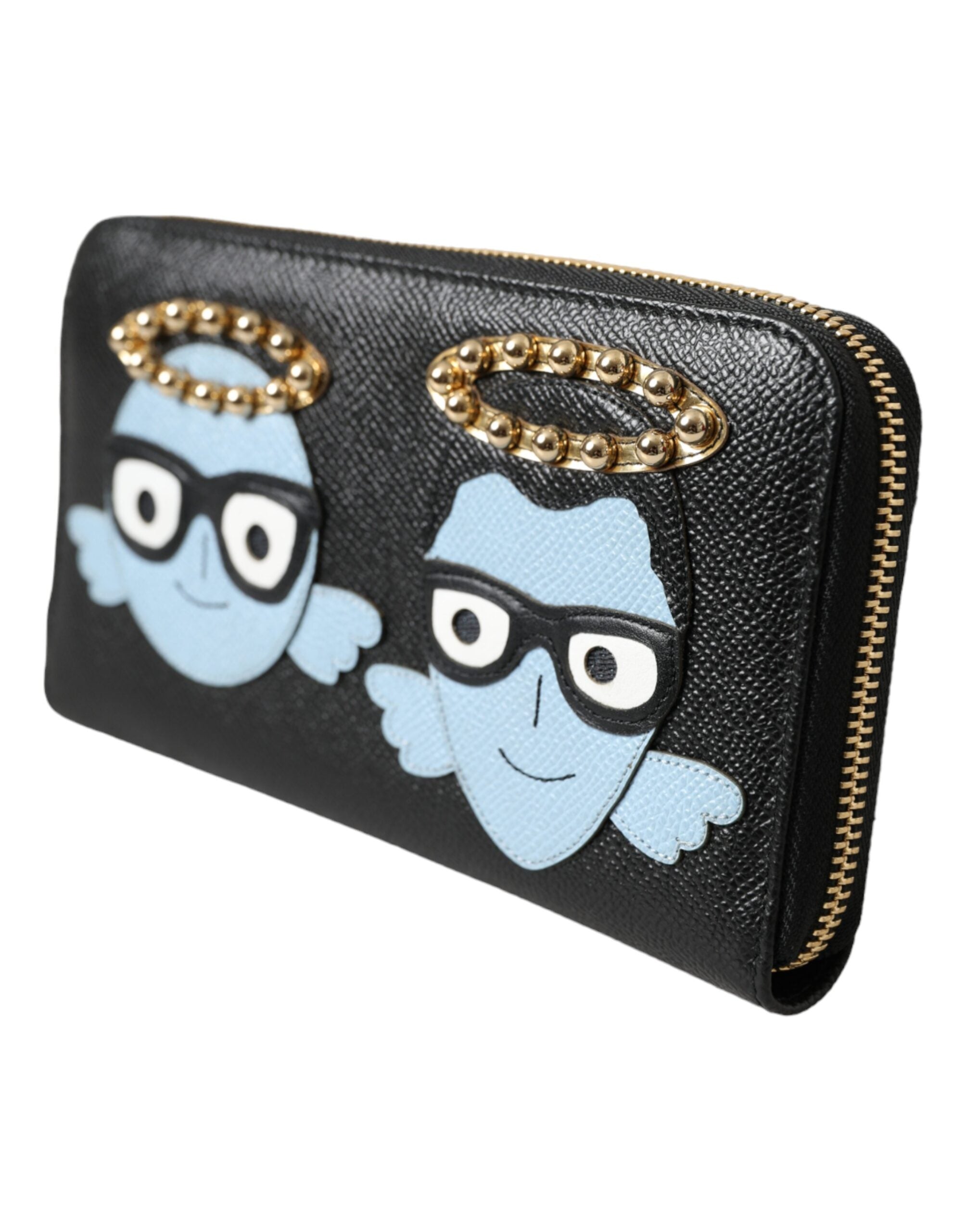 Black Blue Leather #DGFAMILY Zipper Continental Men Wallet - ventzia