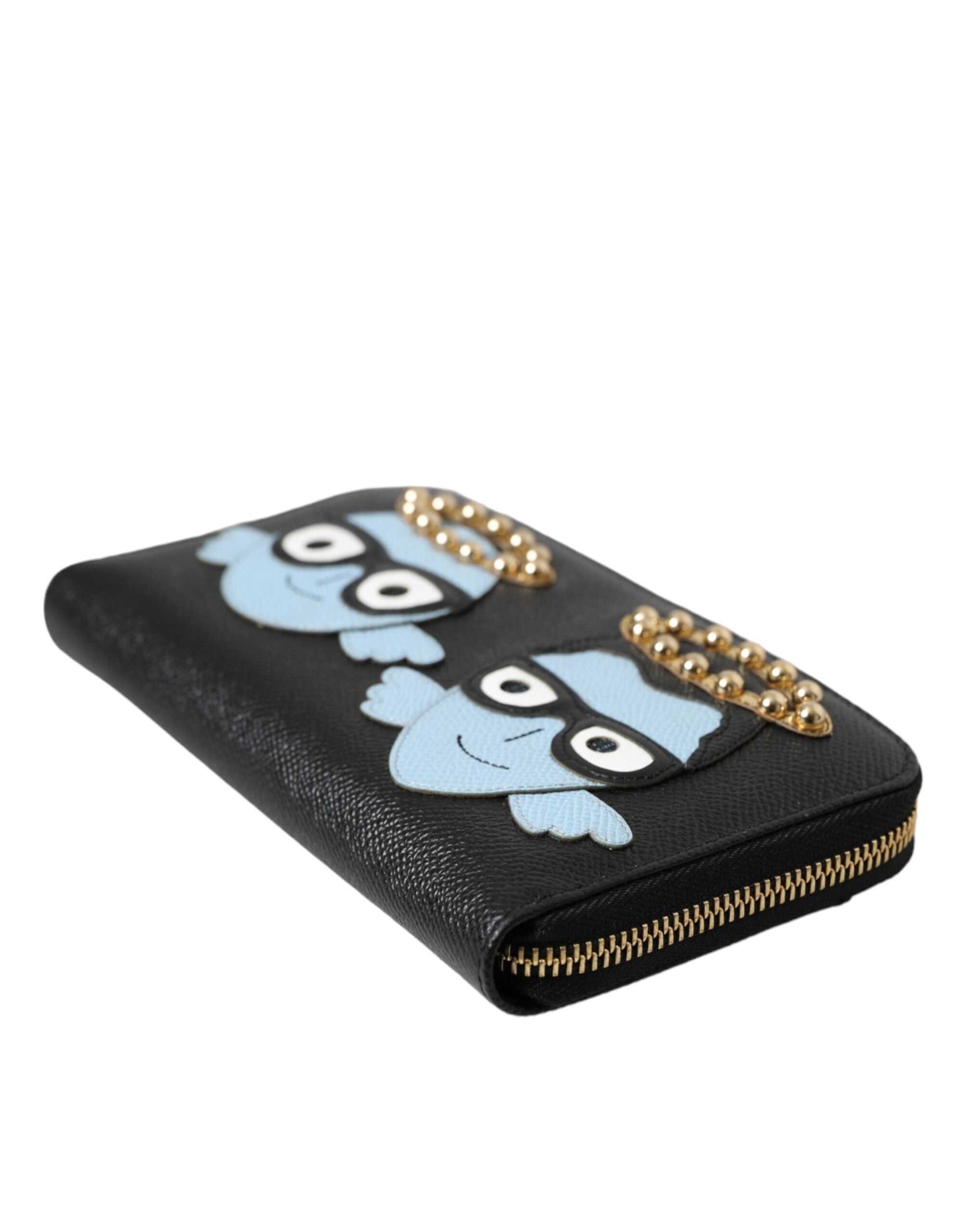 Black Blue Leather #DGFAMILY Zipper Continental Men Wallet - ventzia