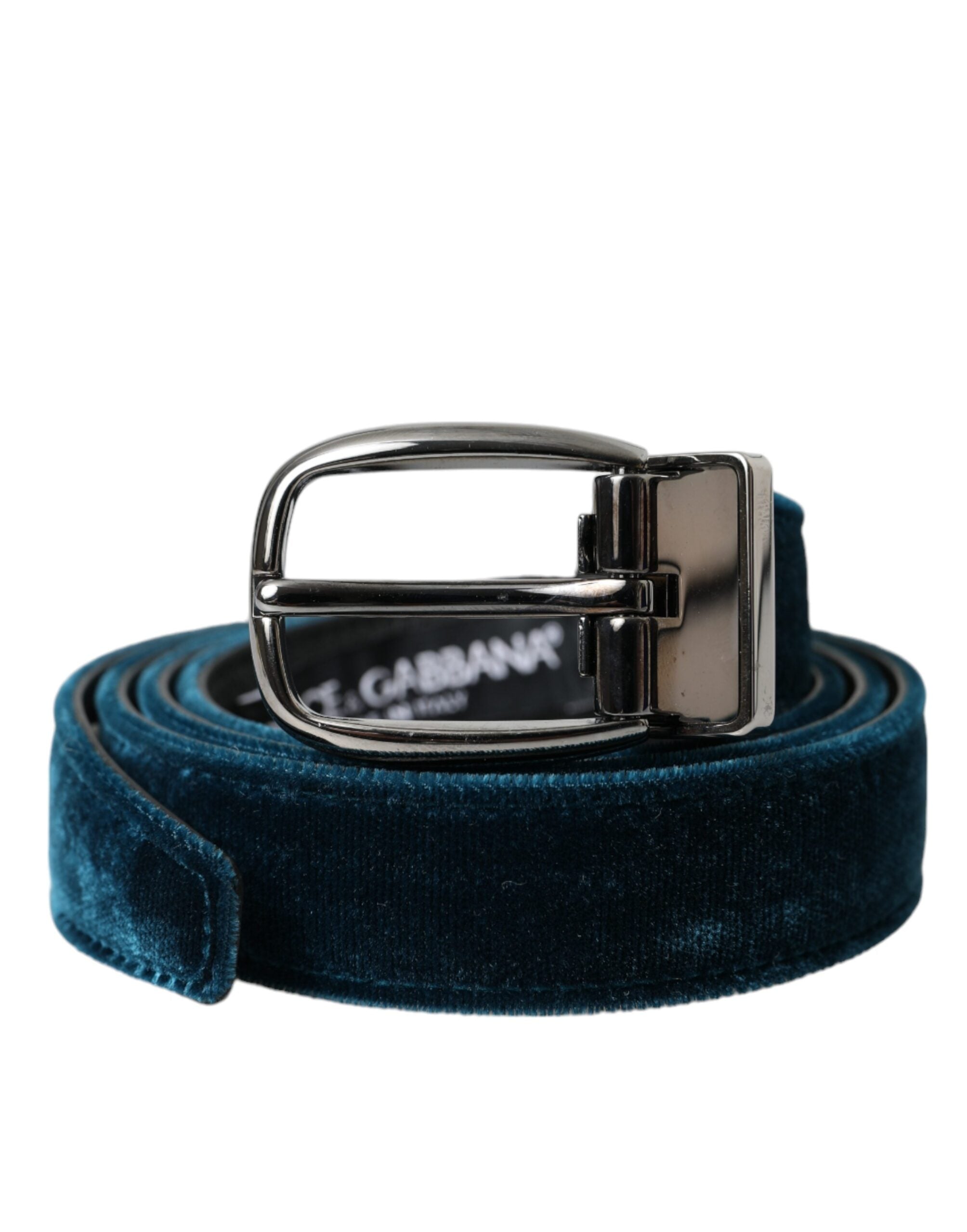 Blue Velvet Leather Silver Metal Buckle Belt - ventzia