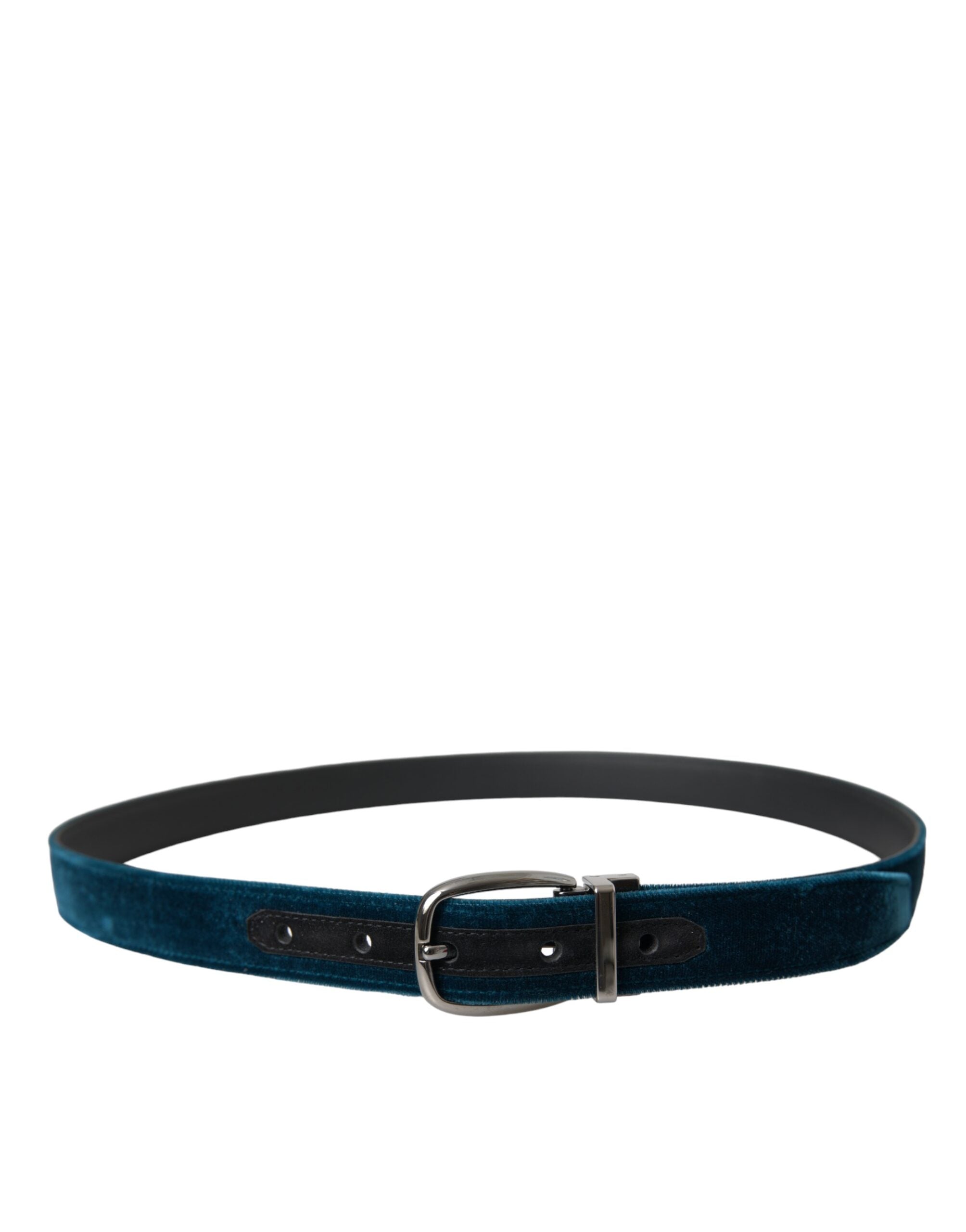 Blue Velvet Leather Silver Metal Buckle Belt - ventzia
