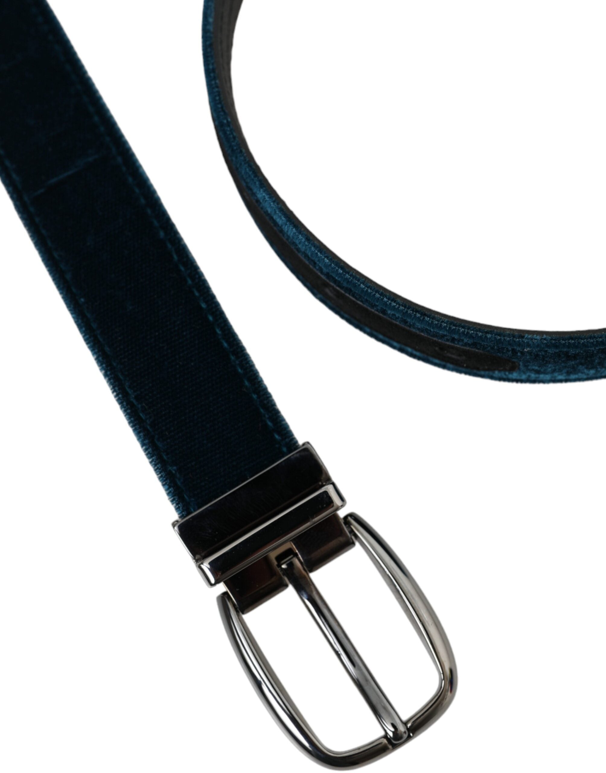Blue Velvet Leather Silver Metal Buckle Belt - ventzia