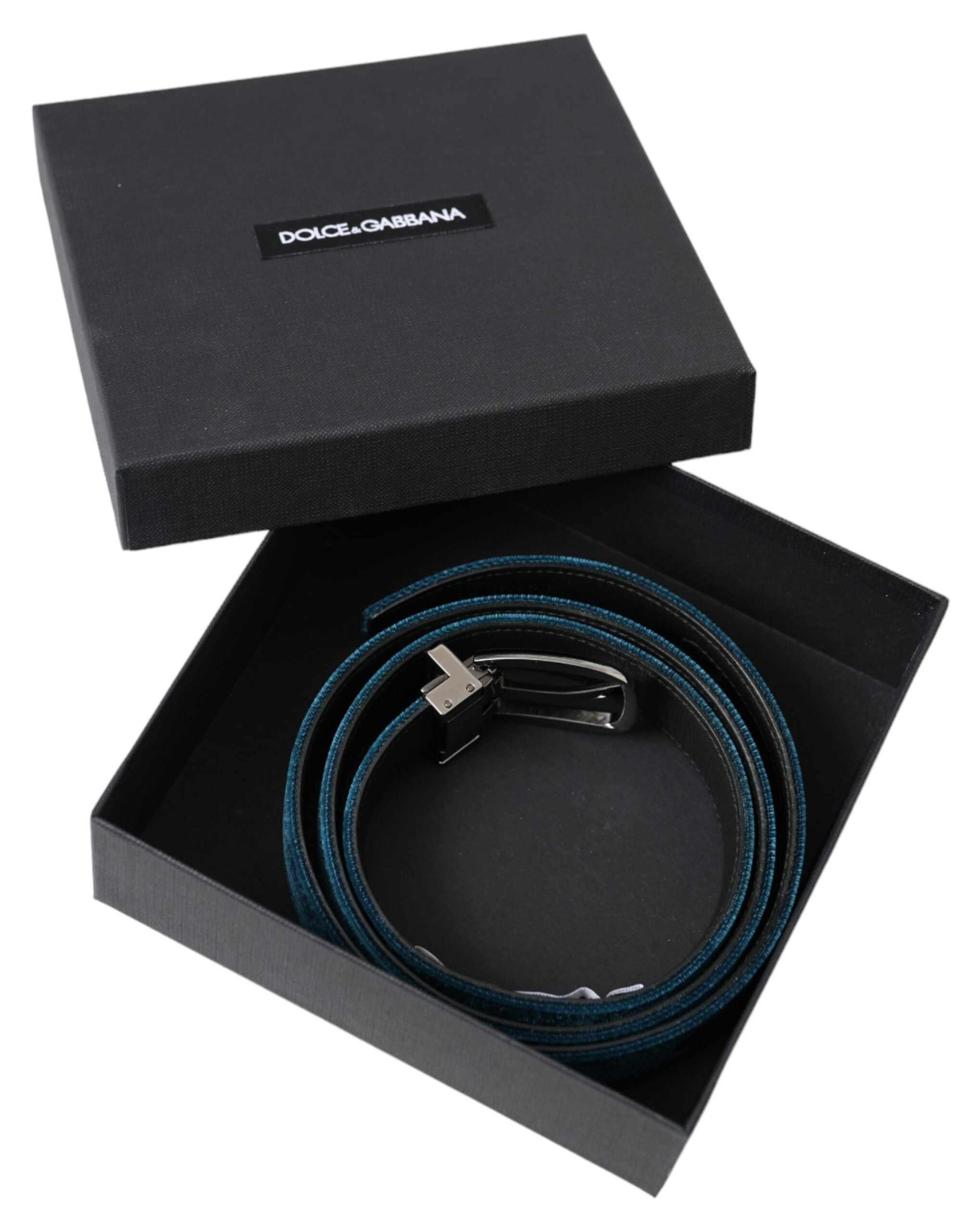 Blue Velvet Leather Silver Metal Buckle Belt - ventzia