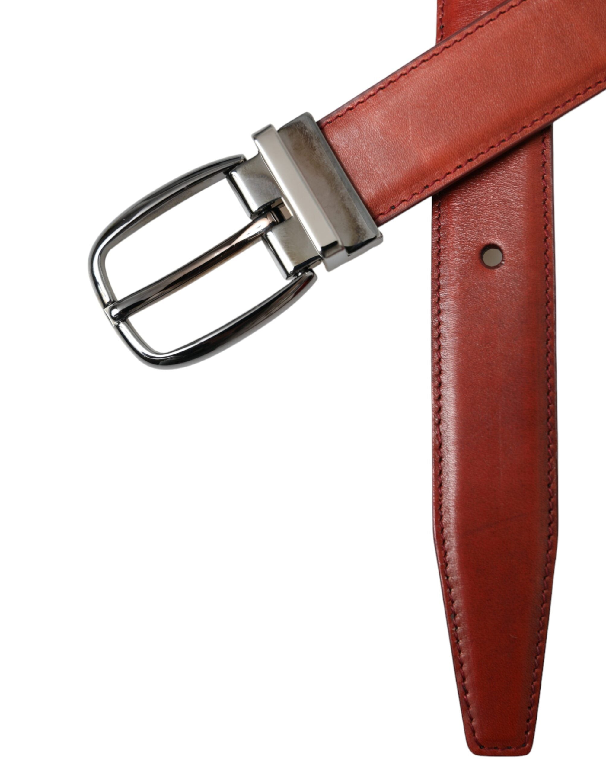 Brown Leather Silver Metal Buckle Belt Men - ventzia