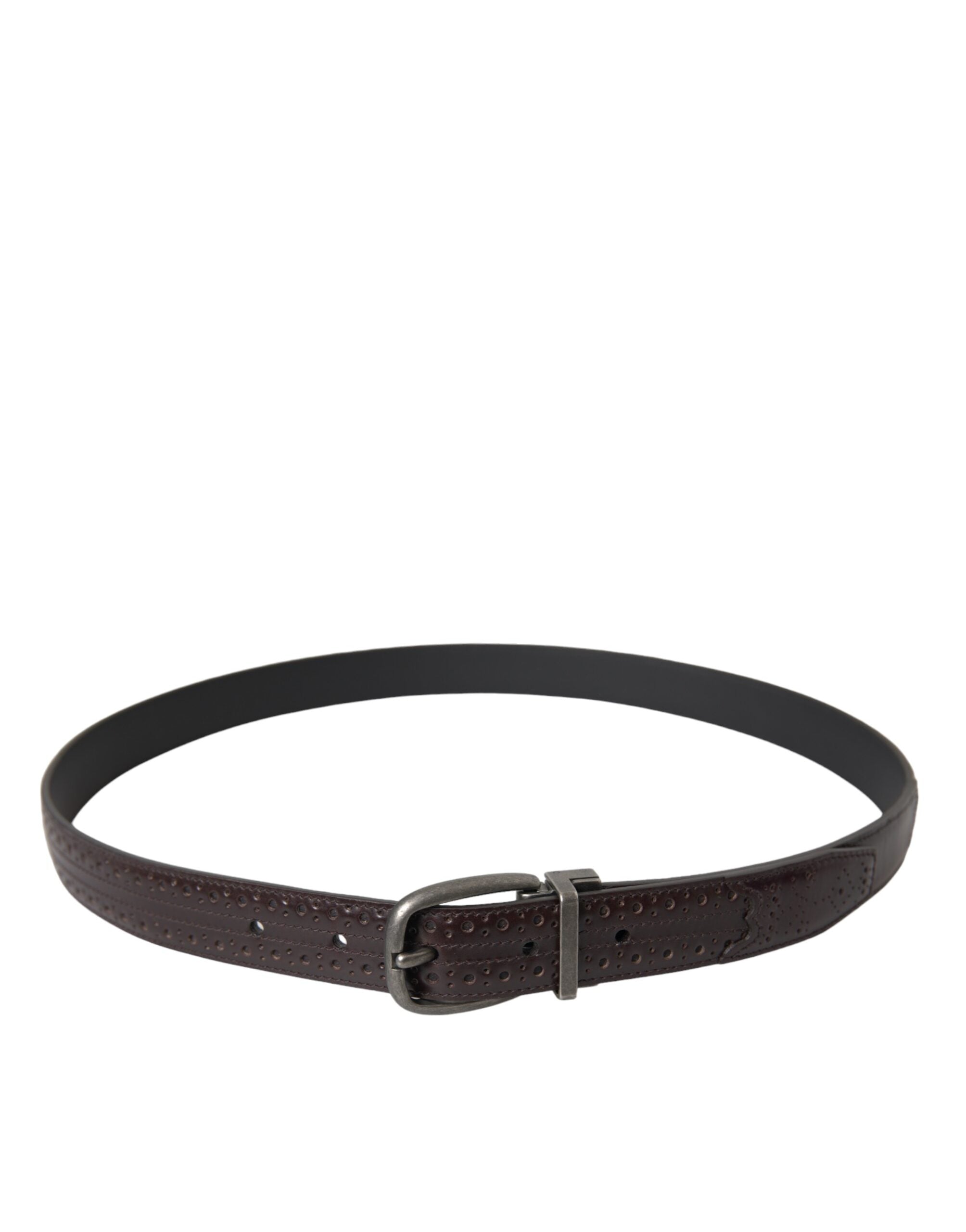 Dark Brown Perforated Leather Metal Buckle Belt Men - ventzia