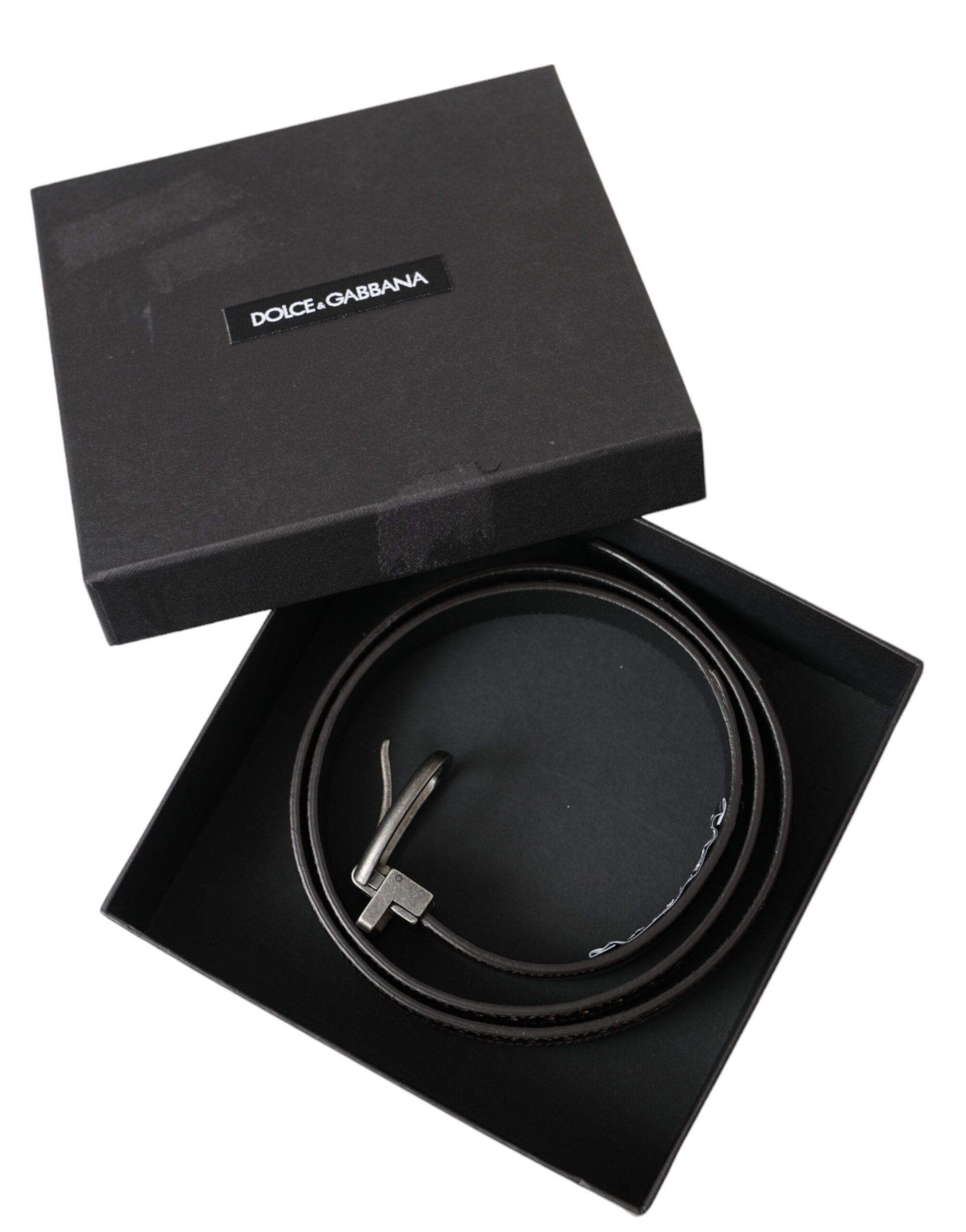 Dark Brown Perforated Leather Metal Buckle Belt Men - ventzia