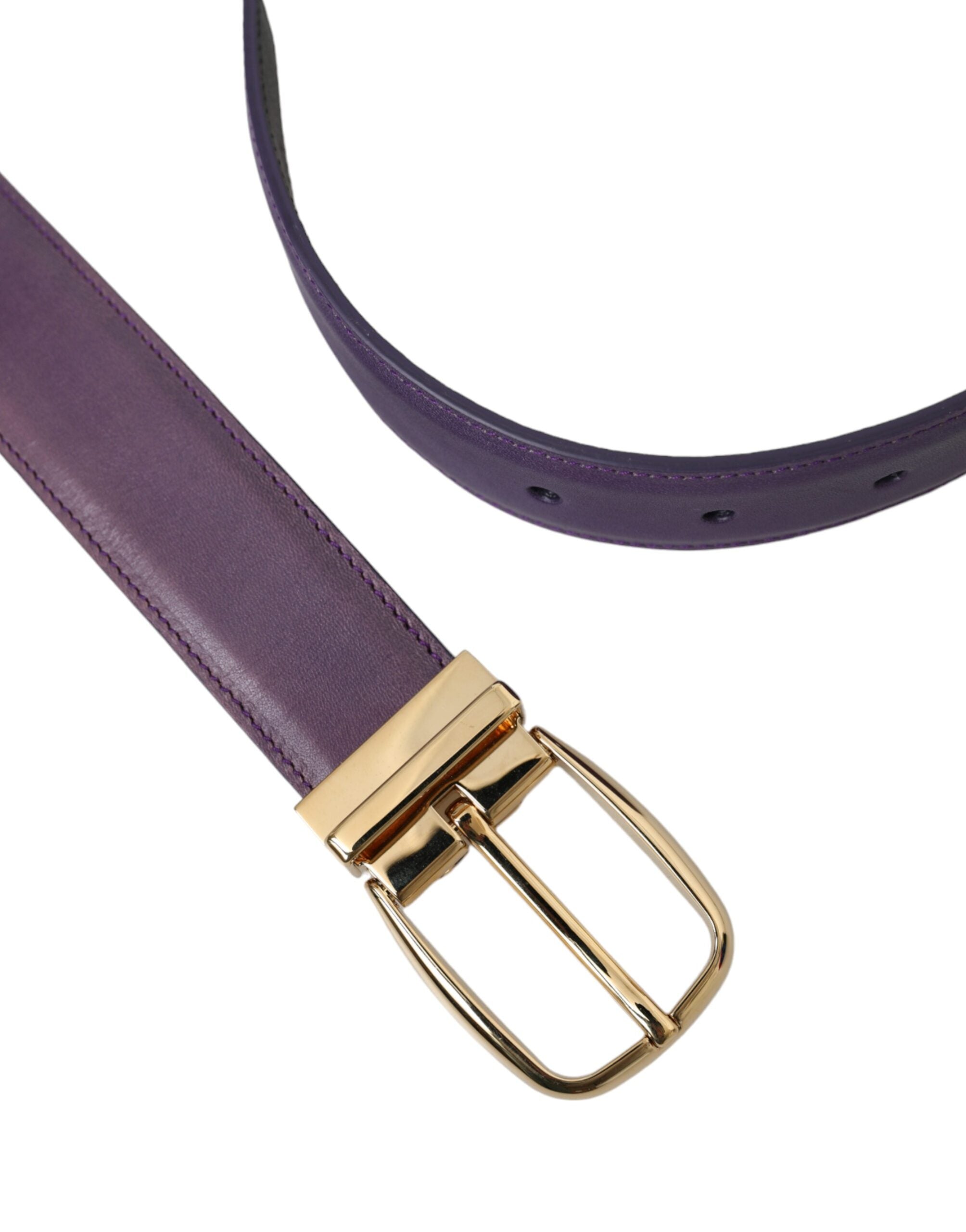 Purple Leather Gold Metal Buckle Belt Men - ventzia