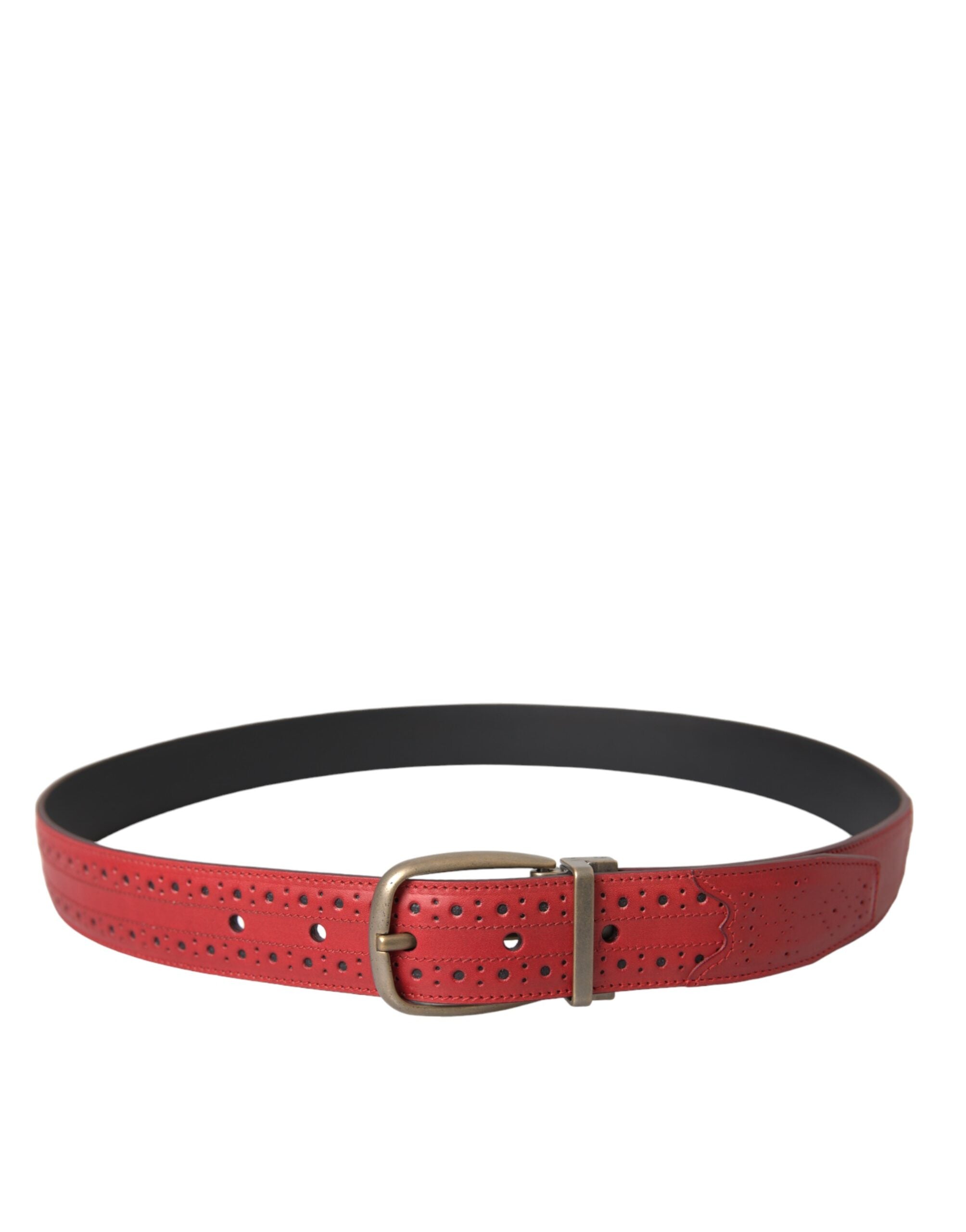 Red Perforated Leather Metal Buckle Belt Men - ventzia