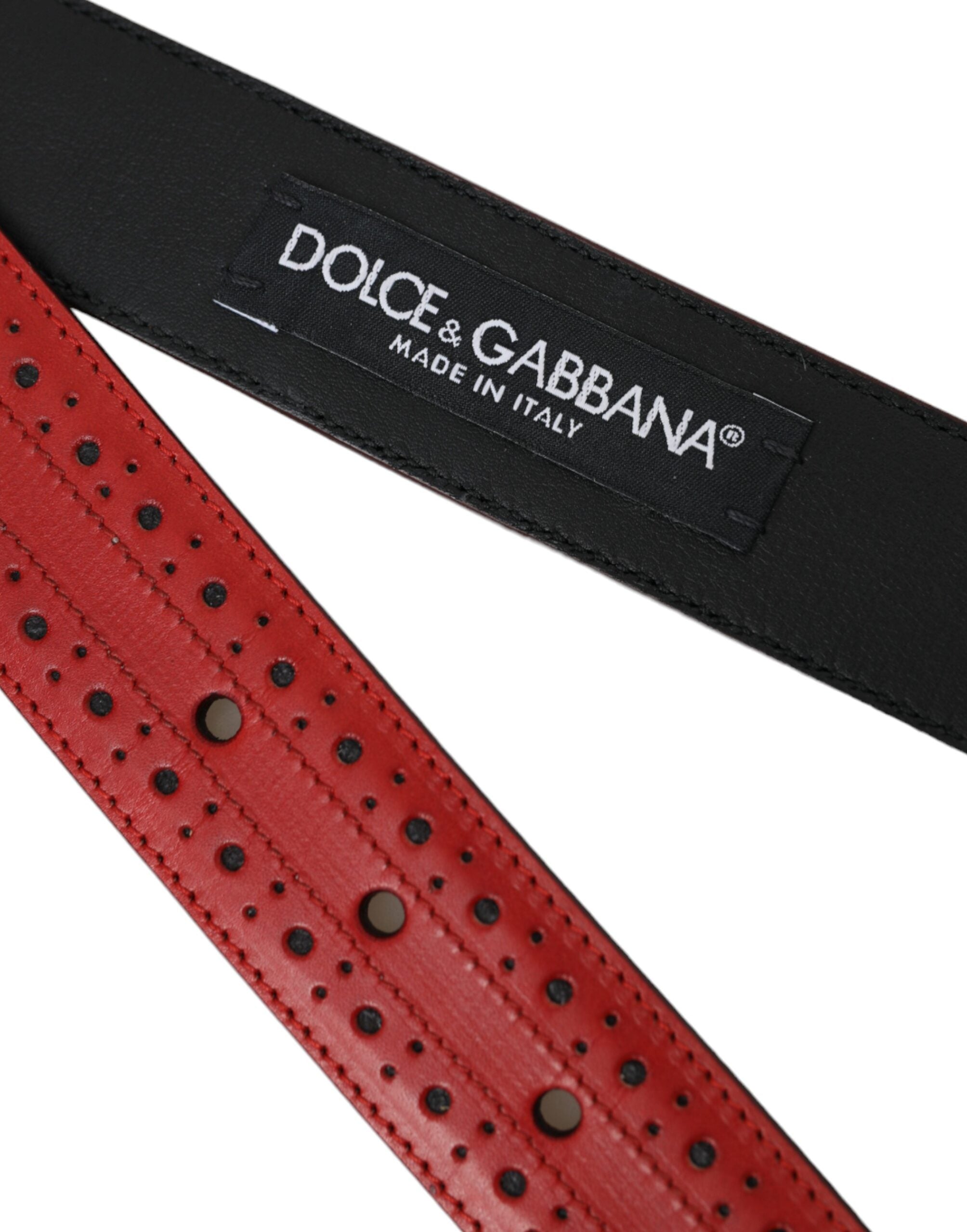 Red Perforated Leather Metal Buckle Belt Men - ventzia