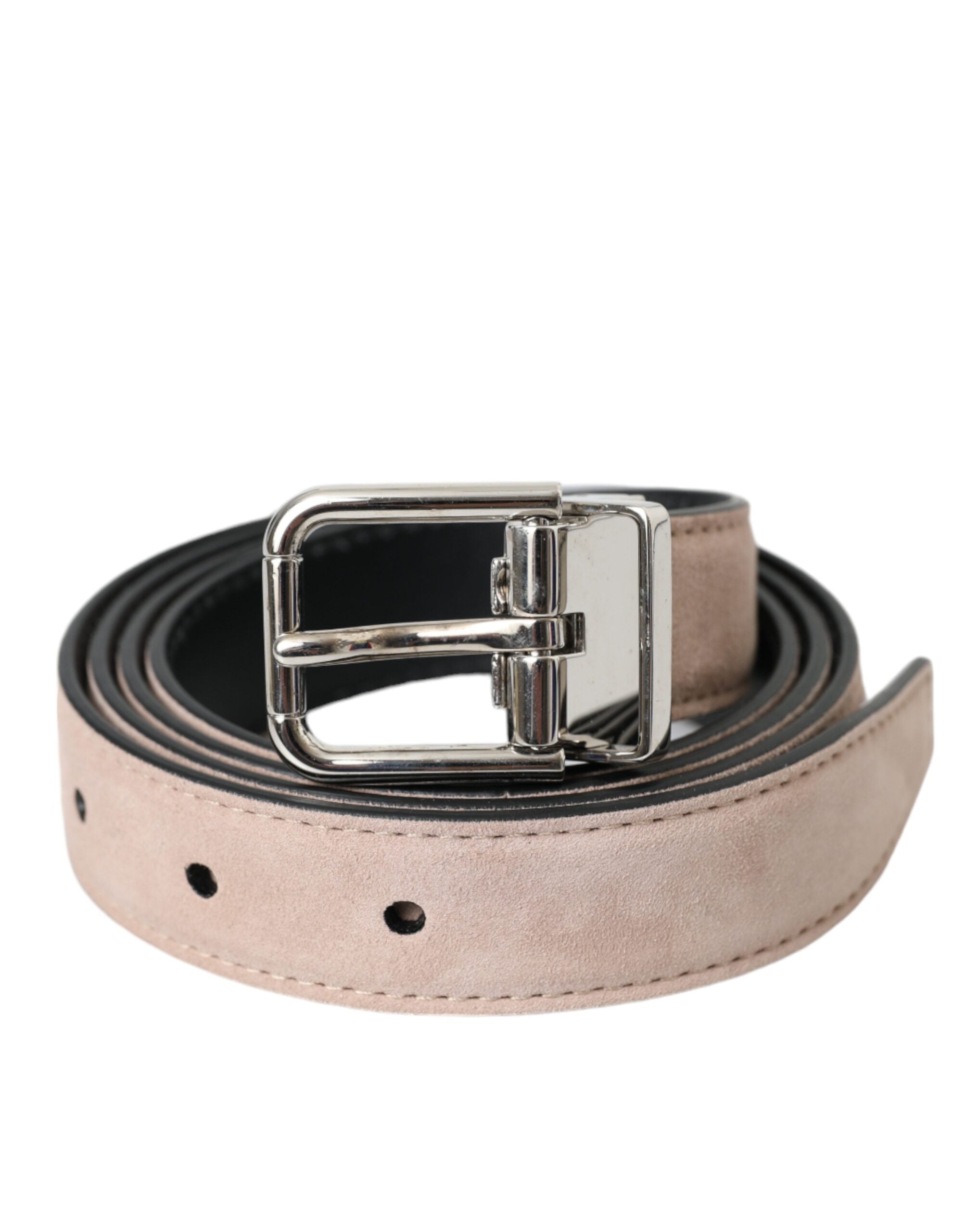 Beige Suede Leather Silver Buckle Belt Men - ventzia