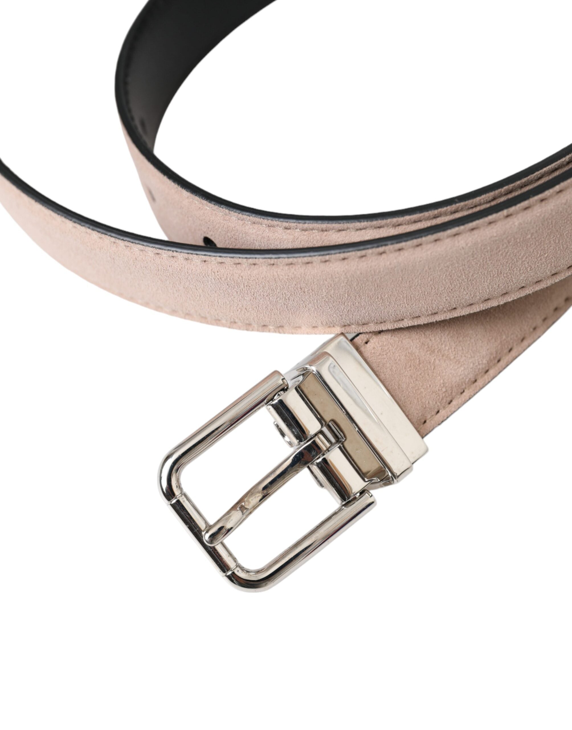 Beige Suede Leather Silver Buckle Belt Men - ventzia