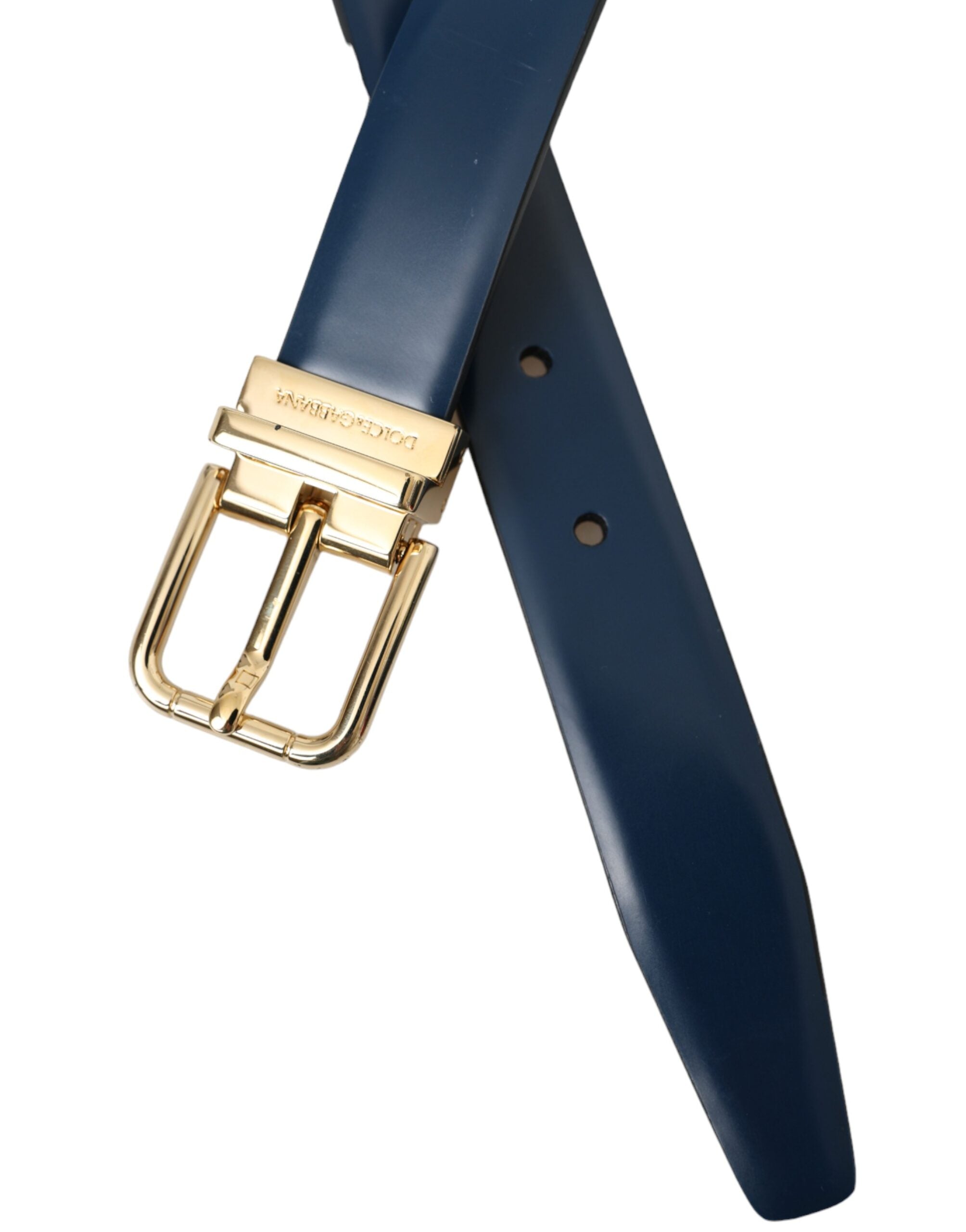 Blue Calf Leather Gold Metal Buckle Belt Men - ventzia