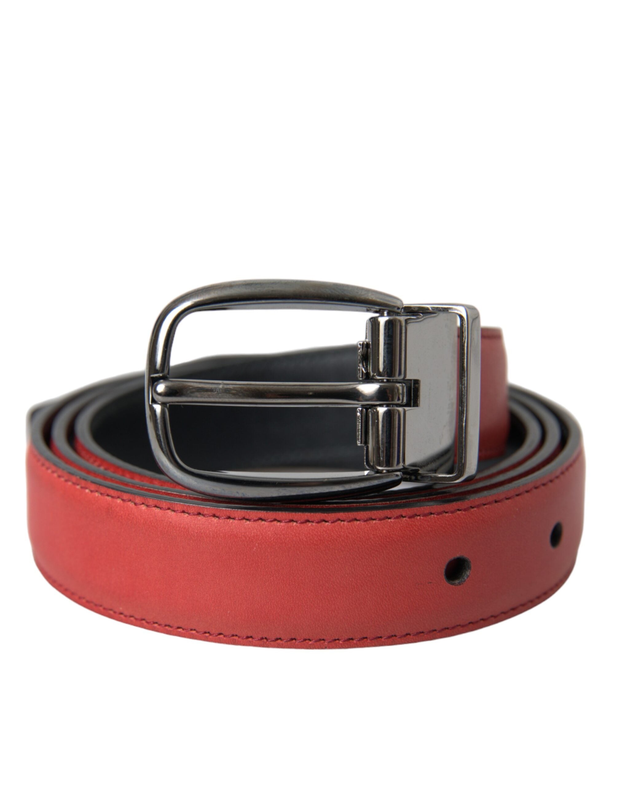 Red Leather Silver Metal Buckle Belt Men - ventzia
