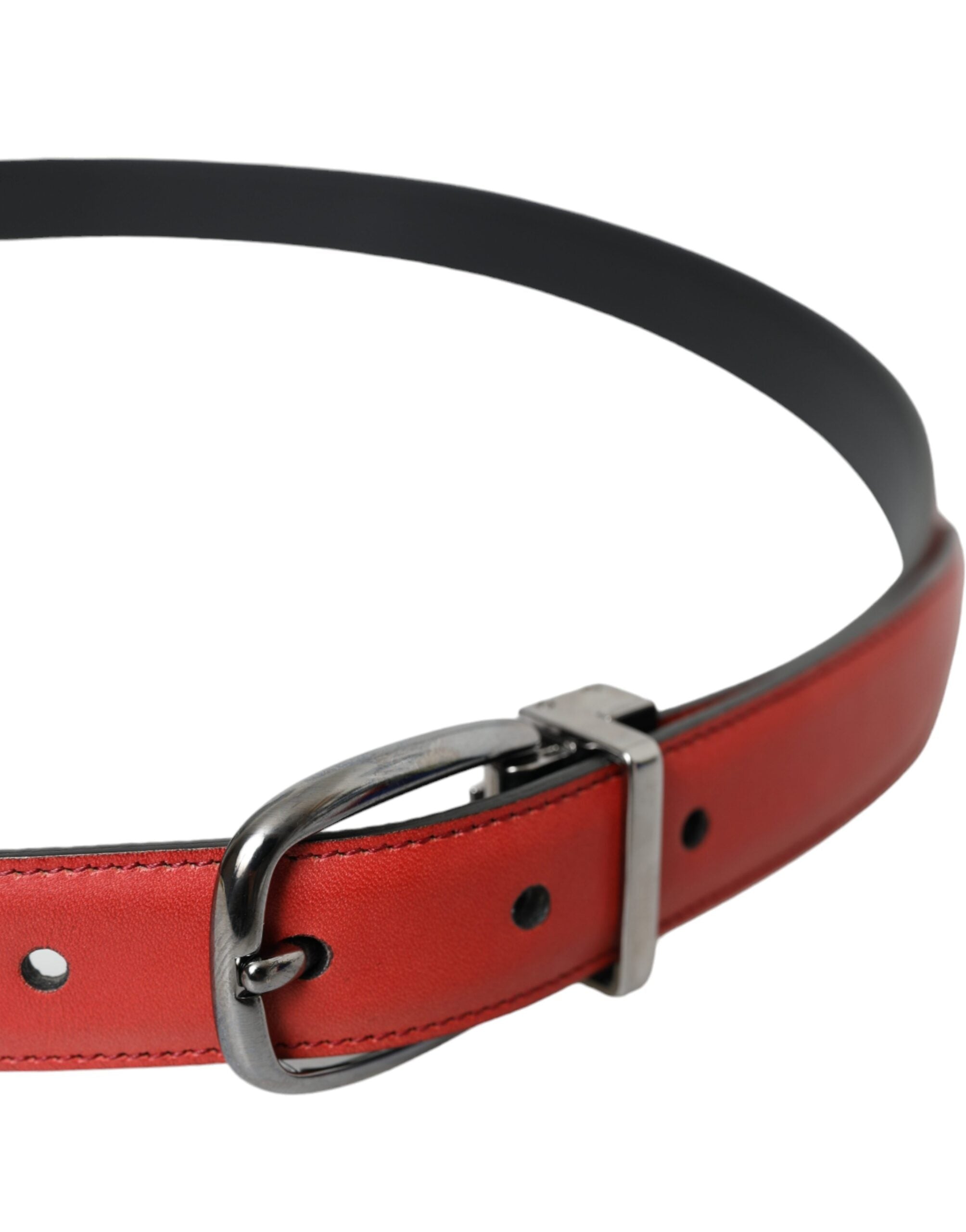 Red Leather Silver Metal Buckle Belt Men - ventzia