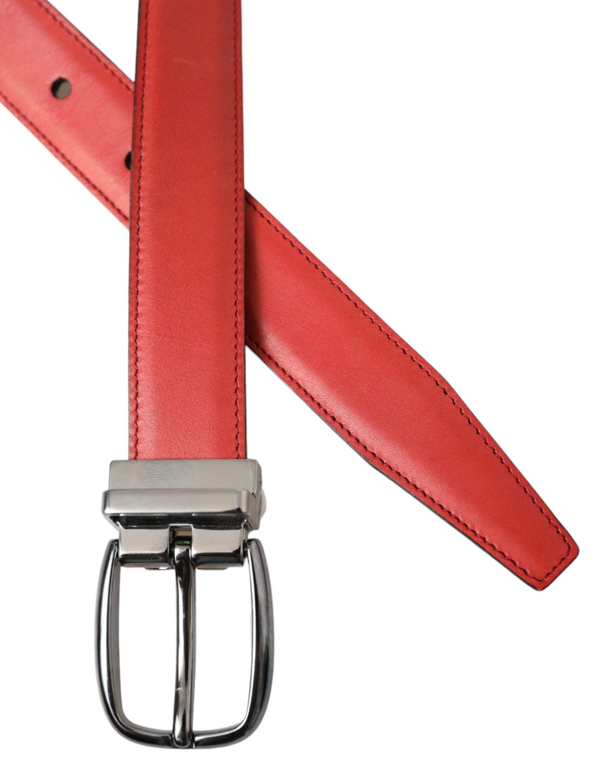Red Leather Silver Metal Buckle Belt Men - ventzia