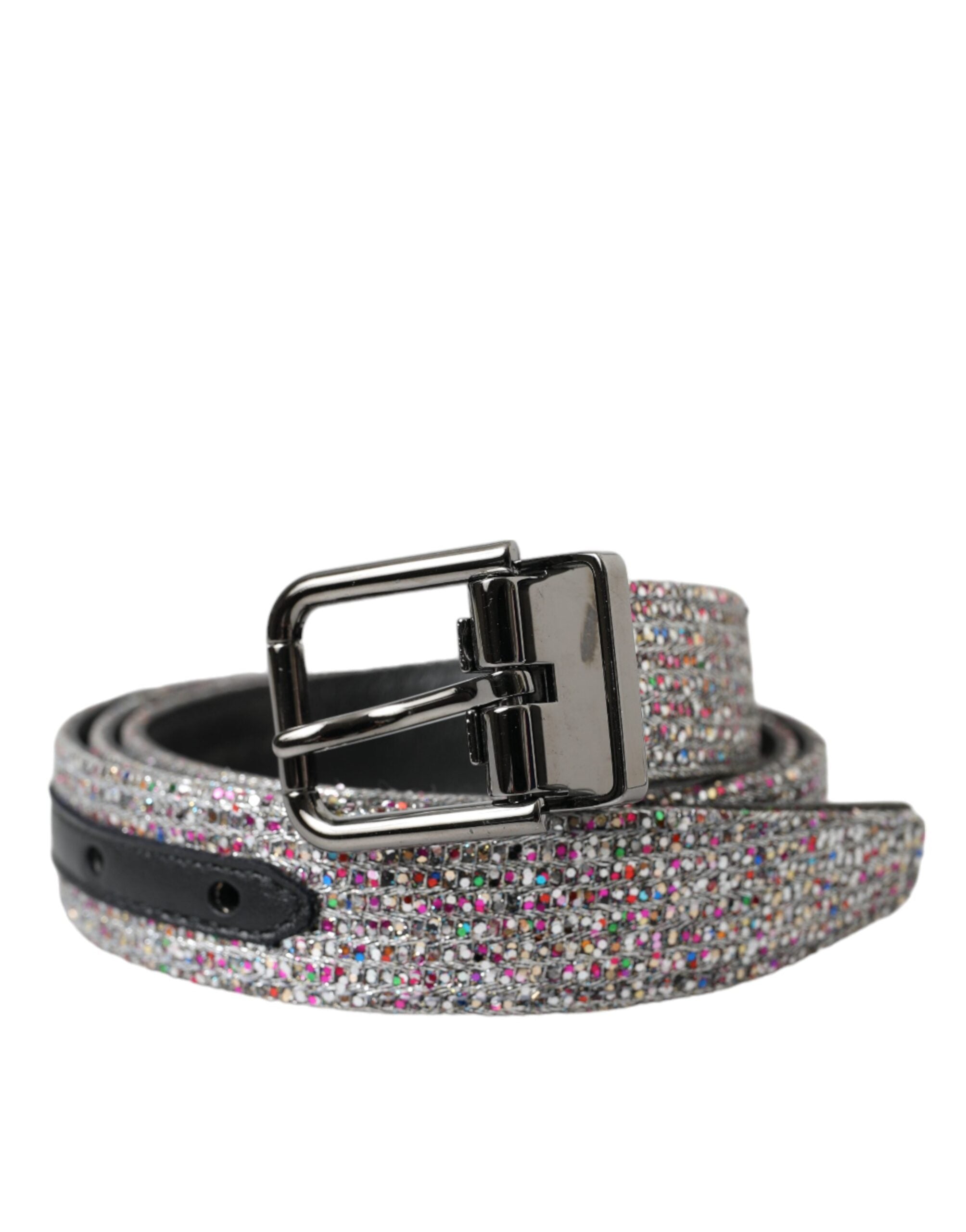 Multicolor Embellished Silver Metal Buckle Belt - ventzia