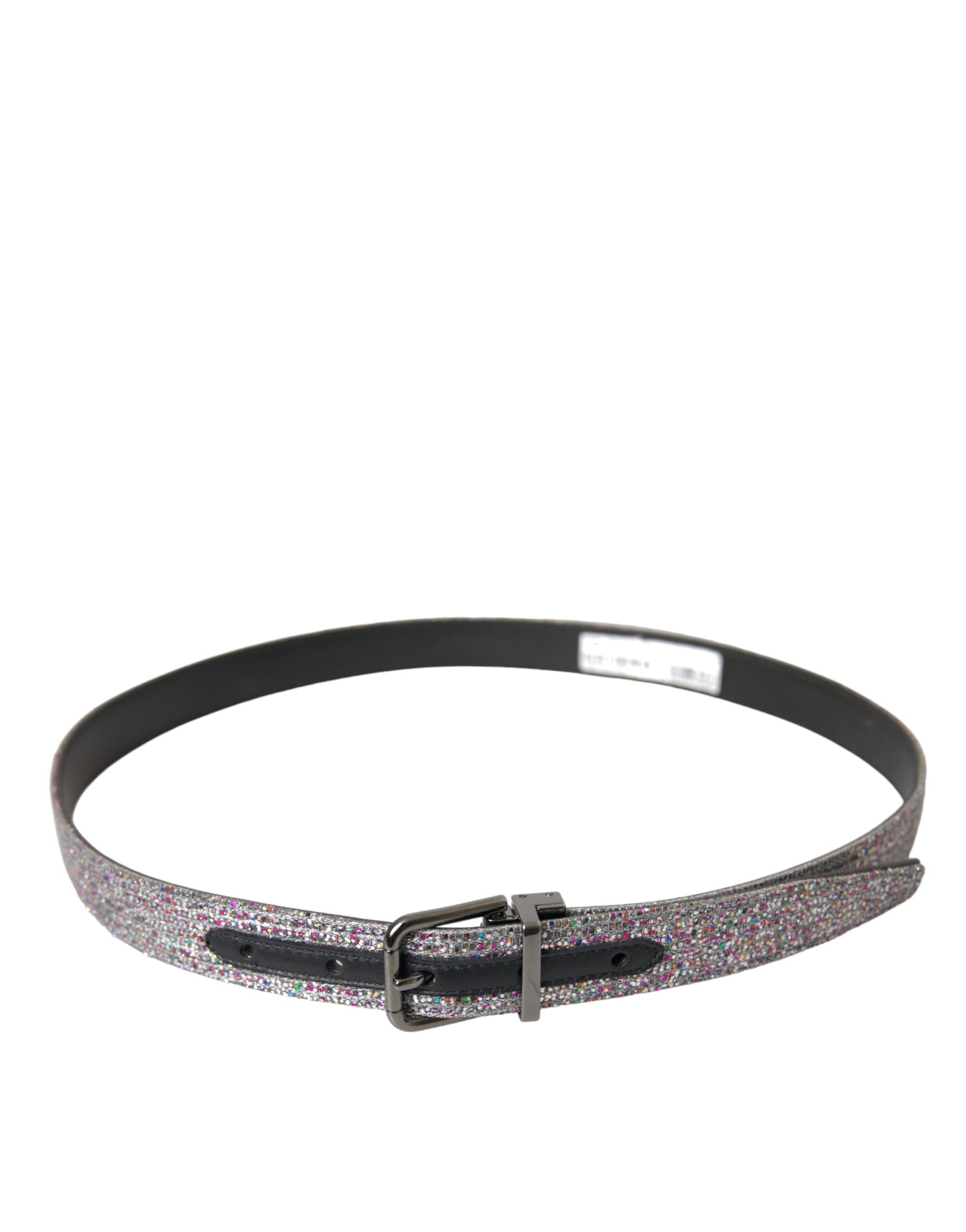 Multicolor Embellished Silver Metal Buckle Belt - ventzia