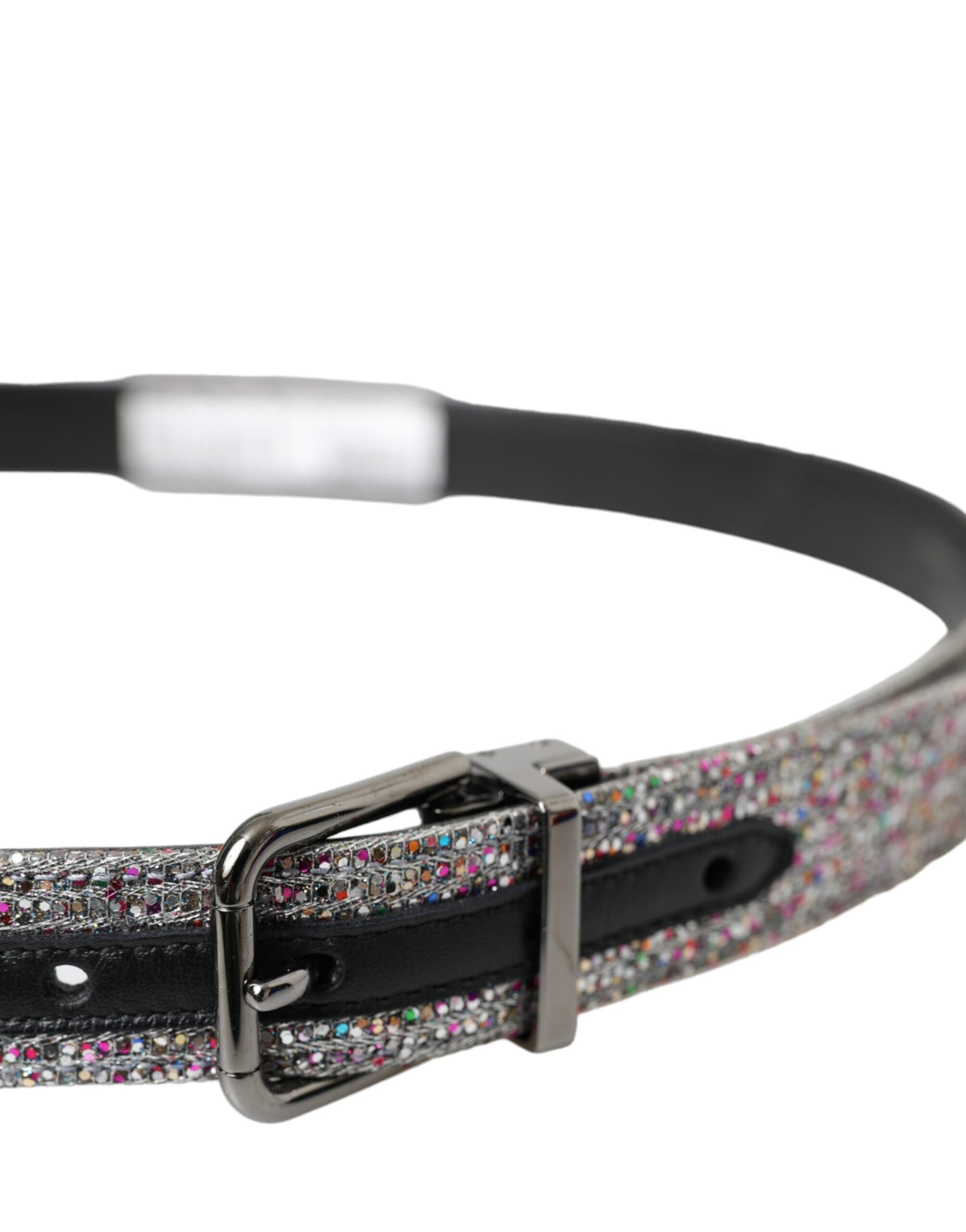 Multicolor Embellished Silver Metal Buckle Belt - ventzia
