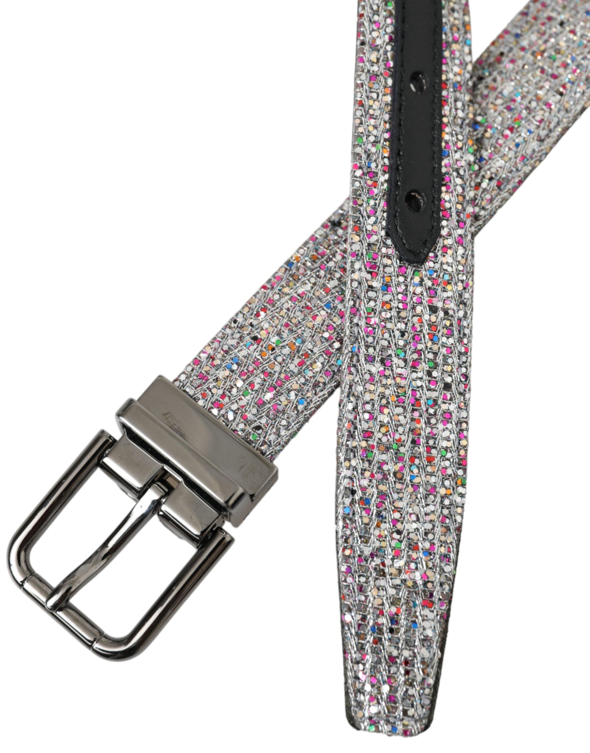Multicolor Embellished Silver Metal Buckle Belt - ventzia