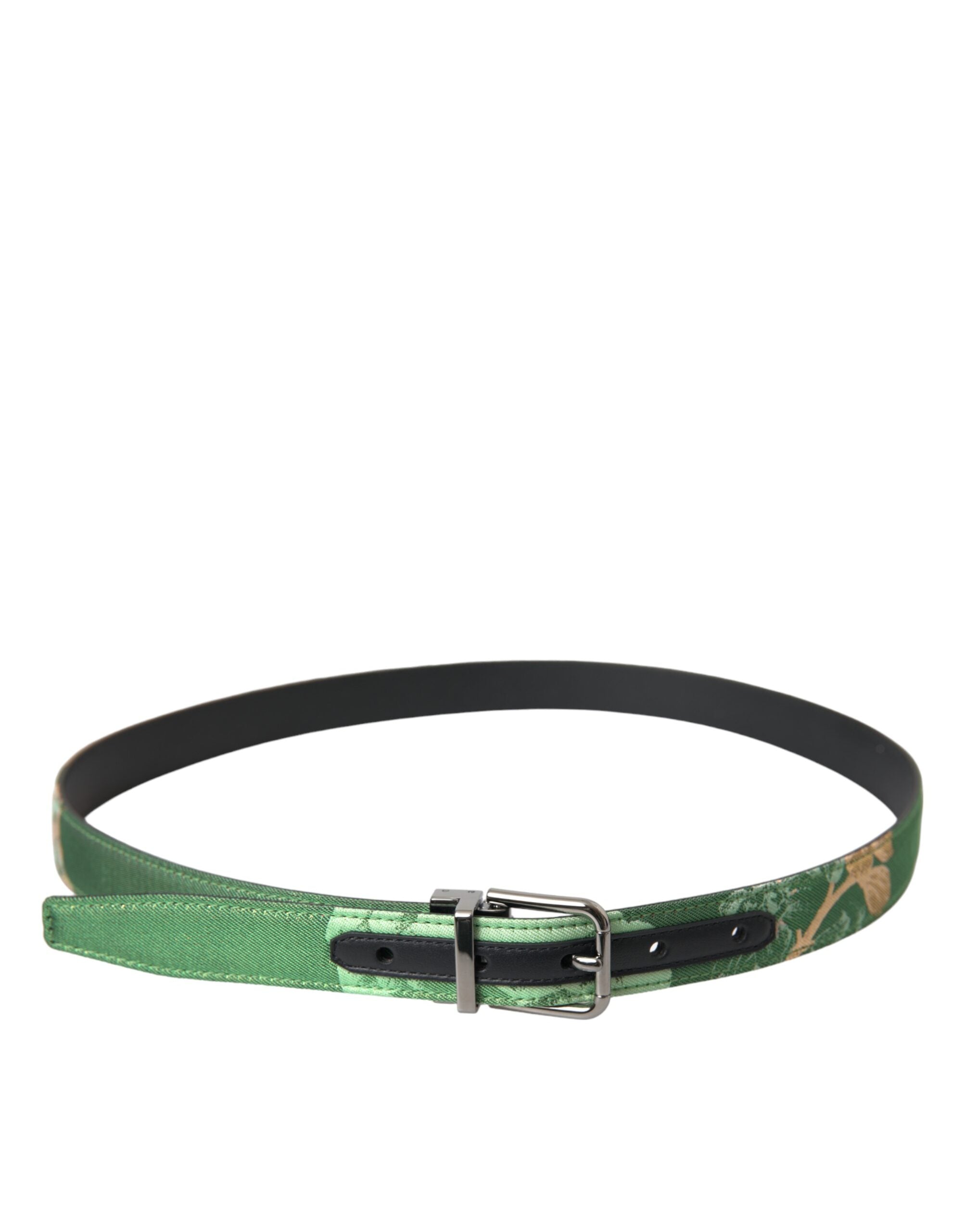 Green Leather Jacquard Silver Metal Buckle Belt - ventzia