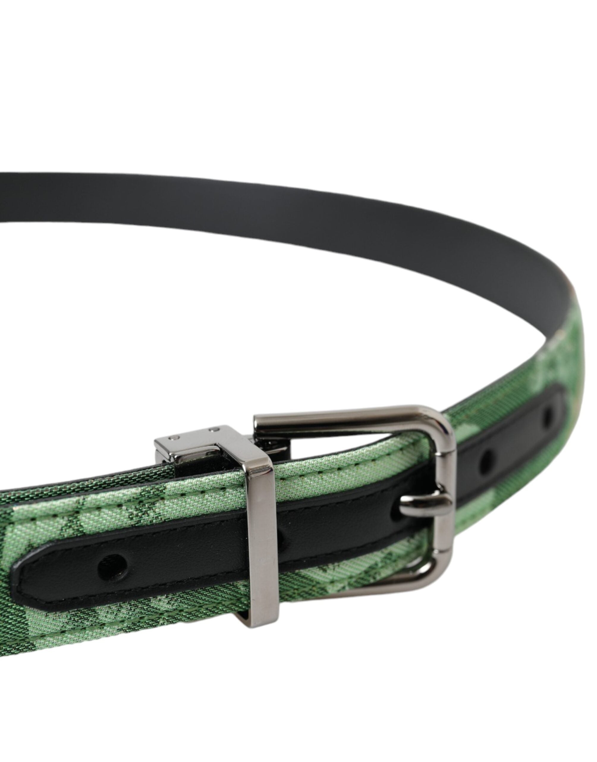 Green Leather Jacquard Silver Metal Buckle Belt - ventzia
