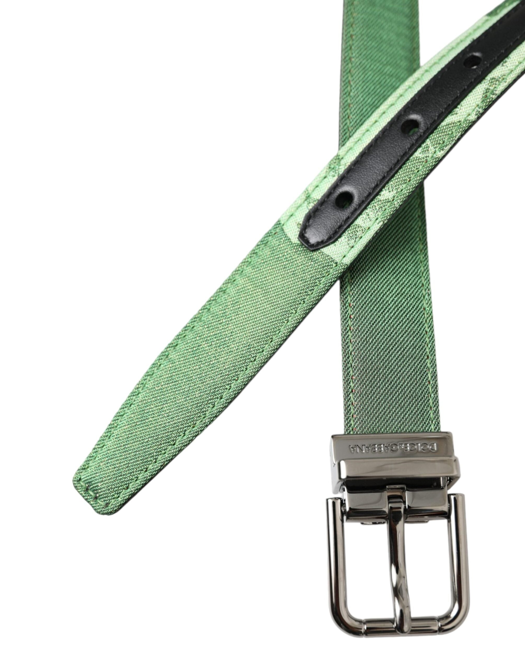 Green Leather Jacquard Silver Metal Buckle Belt - ventzia