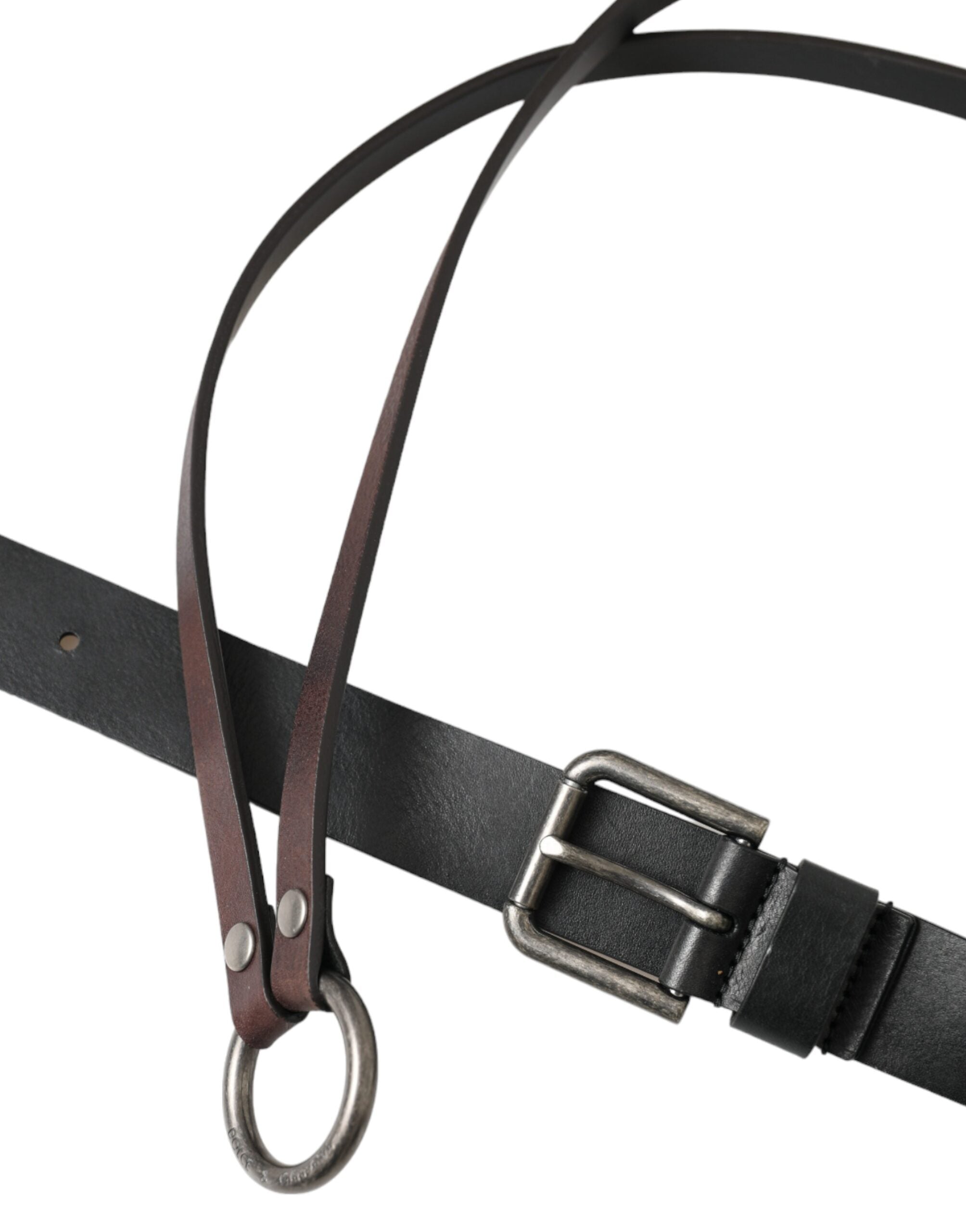 Black Brown Leather Silver Metal Buckle Belt - ventzia