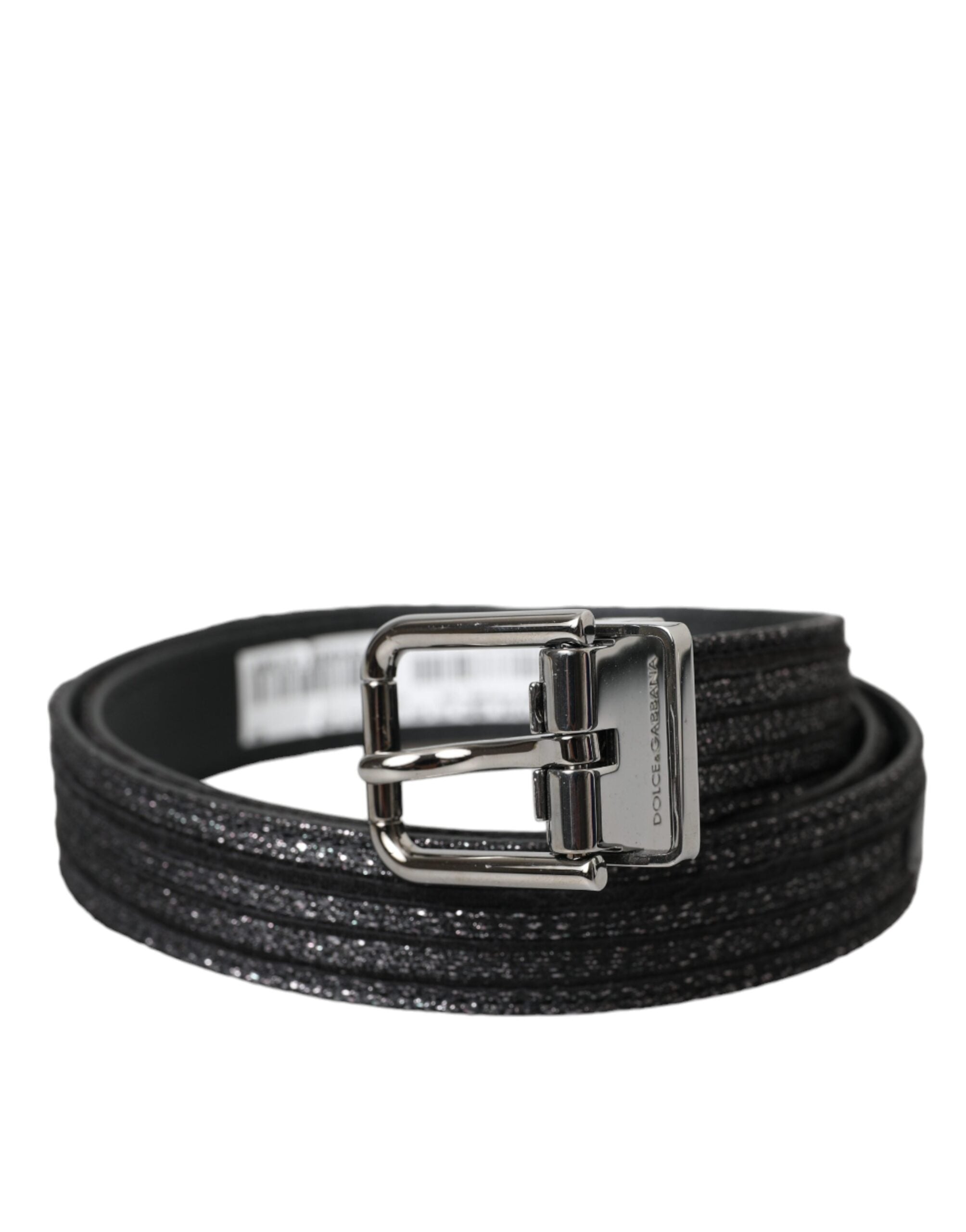 Black Jacquard Stripes Silver Metal Buckle Belt - ventzia
