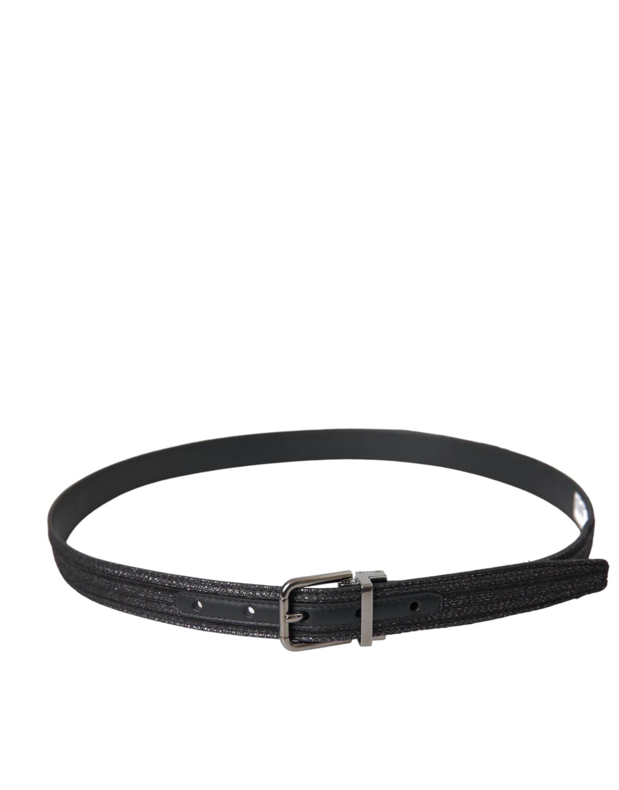 Black Jacquard Stripes Silver Metal Buckle Belt - ventzia