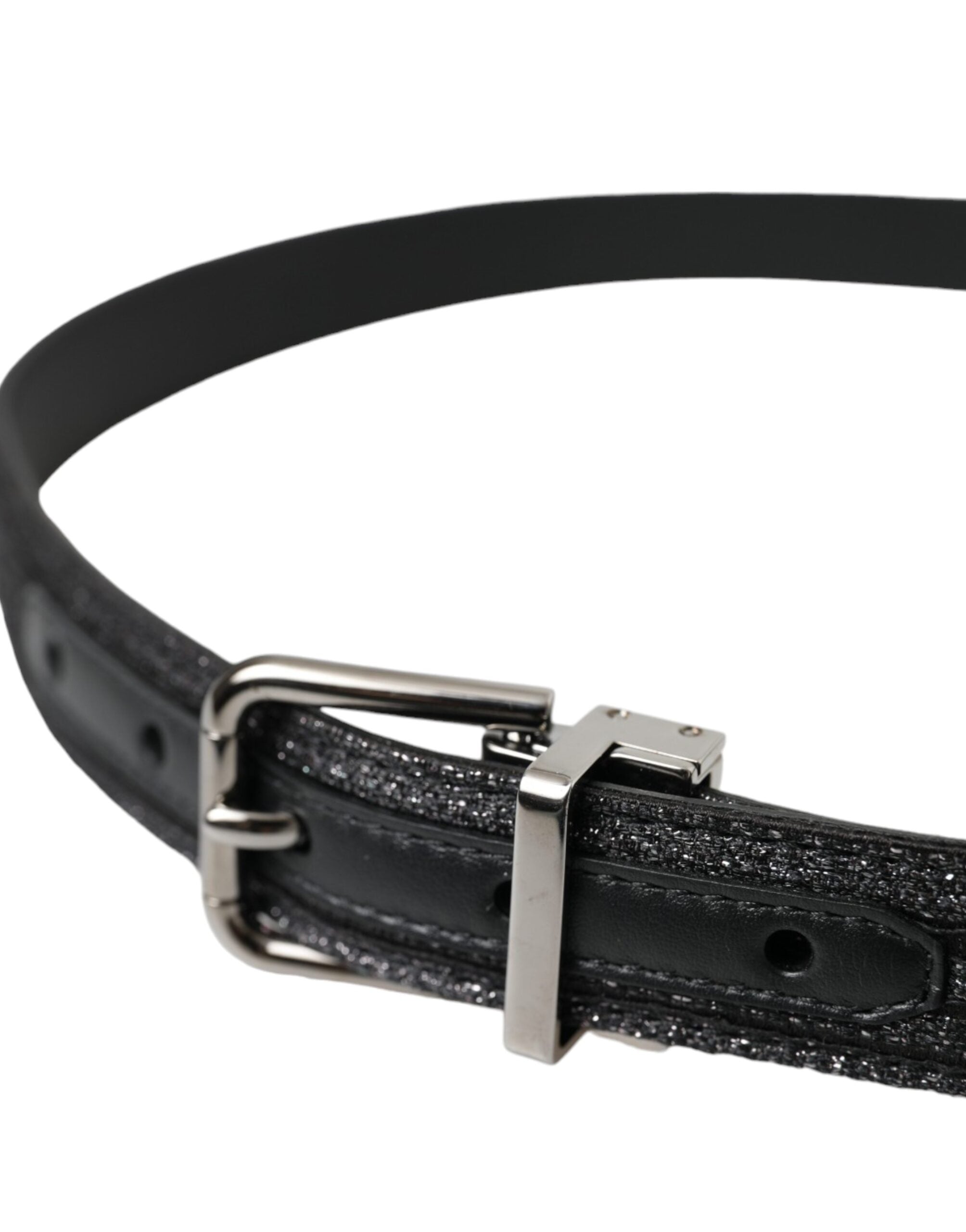 Black Jacquard Stripes Silver Metal Buckle Belt - ventzia