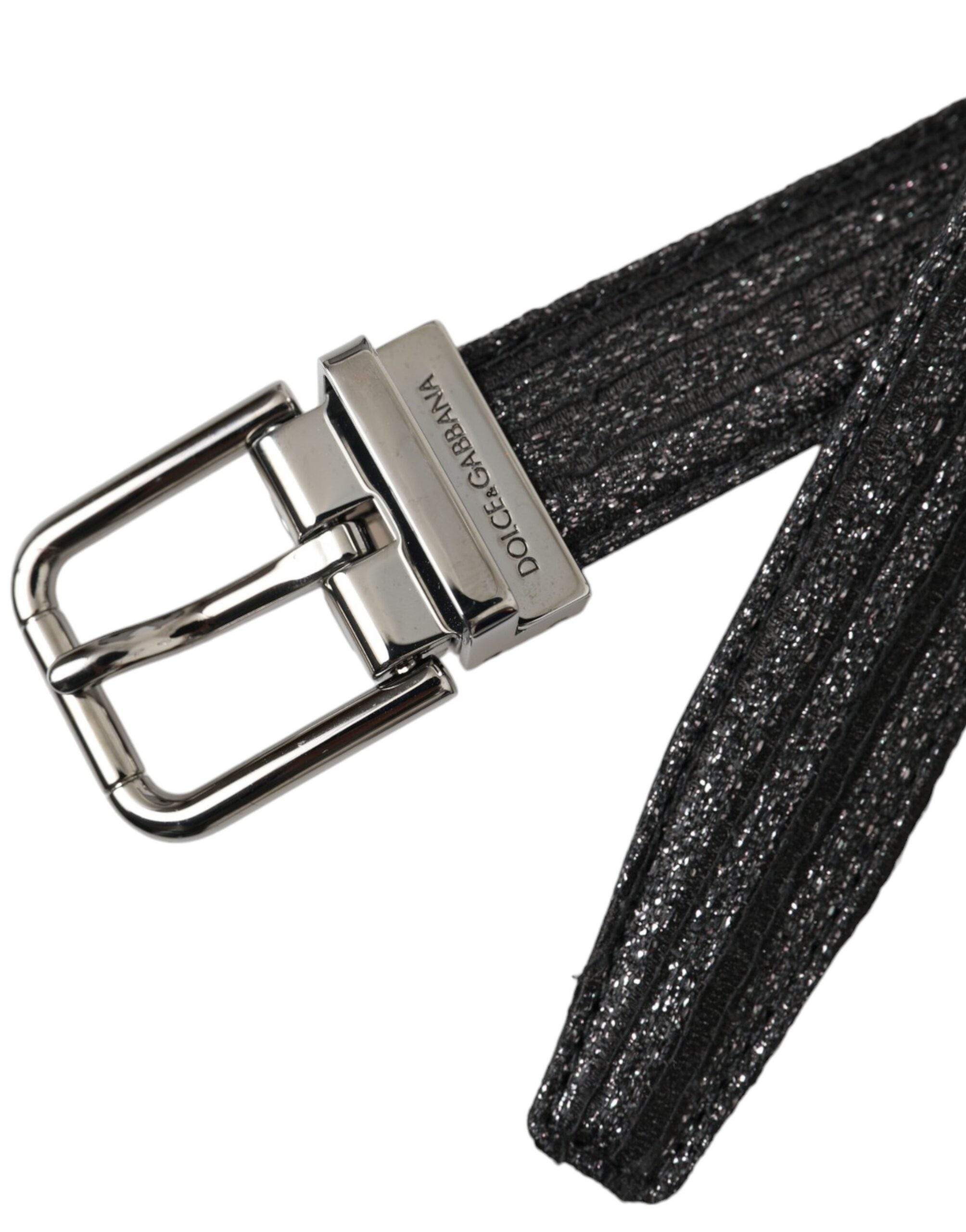 Black Jacquard Stripes Silver Metal Buckle Belt - ventzia