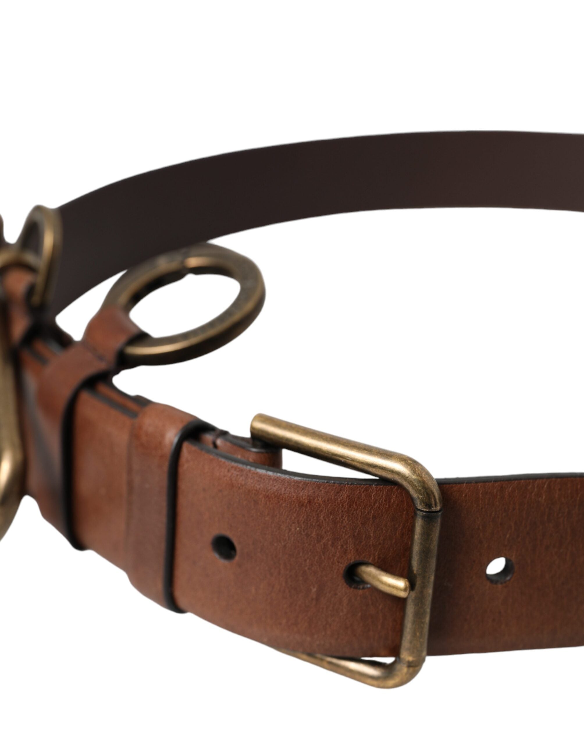 Brown Calf Leather Gold Metal Buckle Belt Men - ventzia