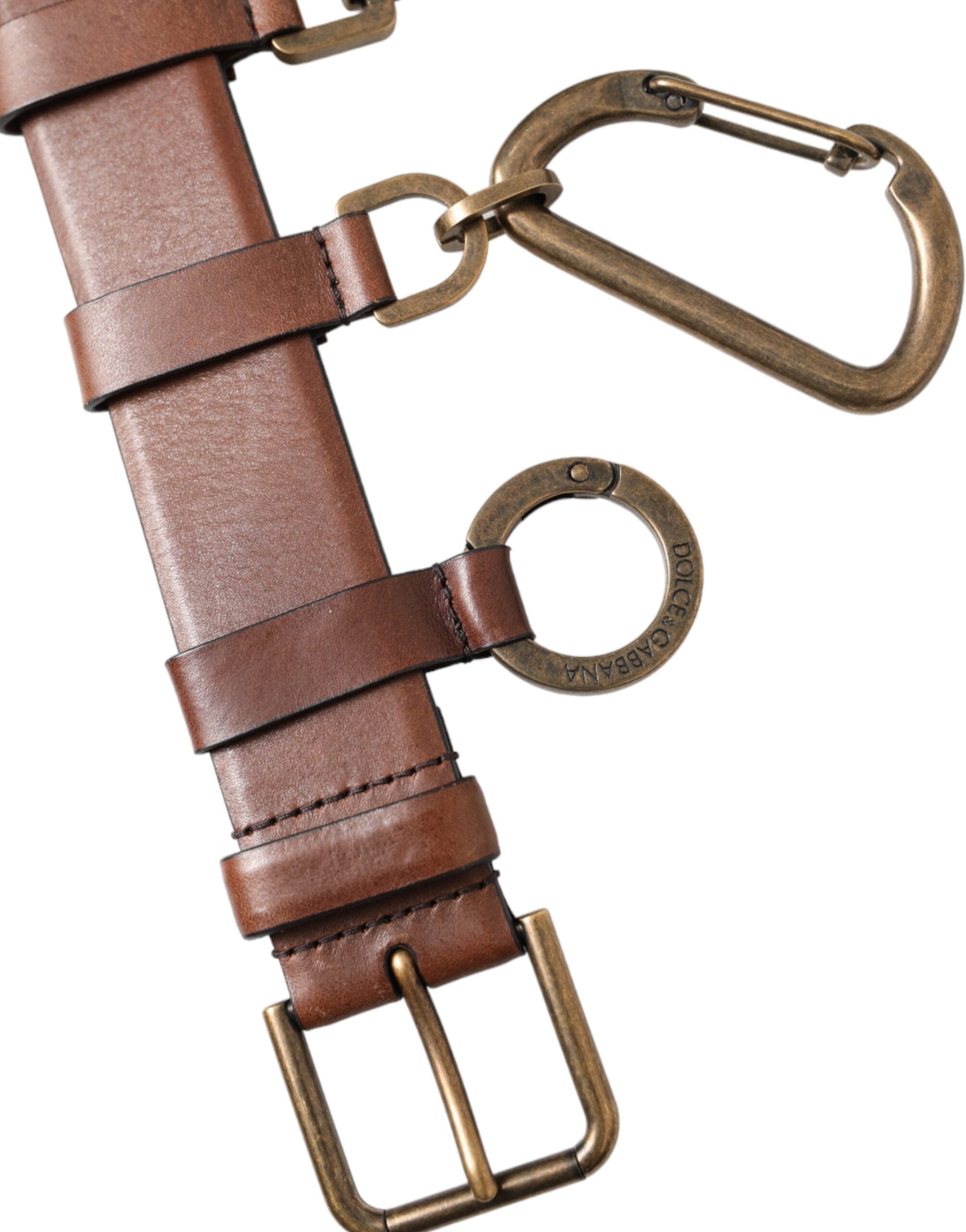 Brown Calf Leather Gold Metal Buckle Belt Men - ventzia