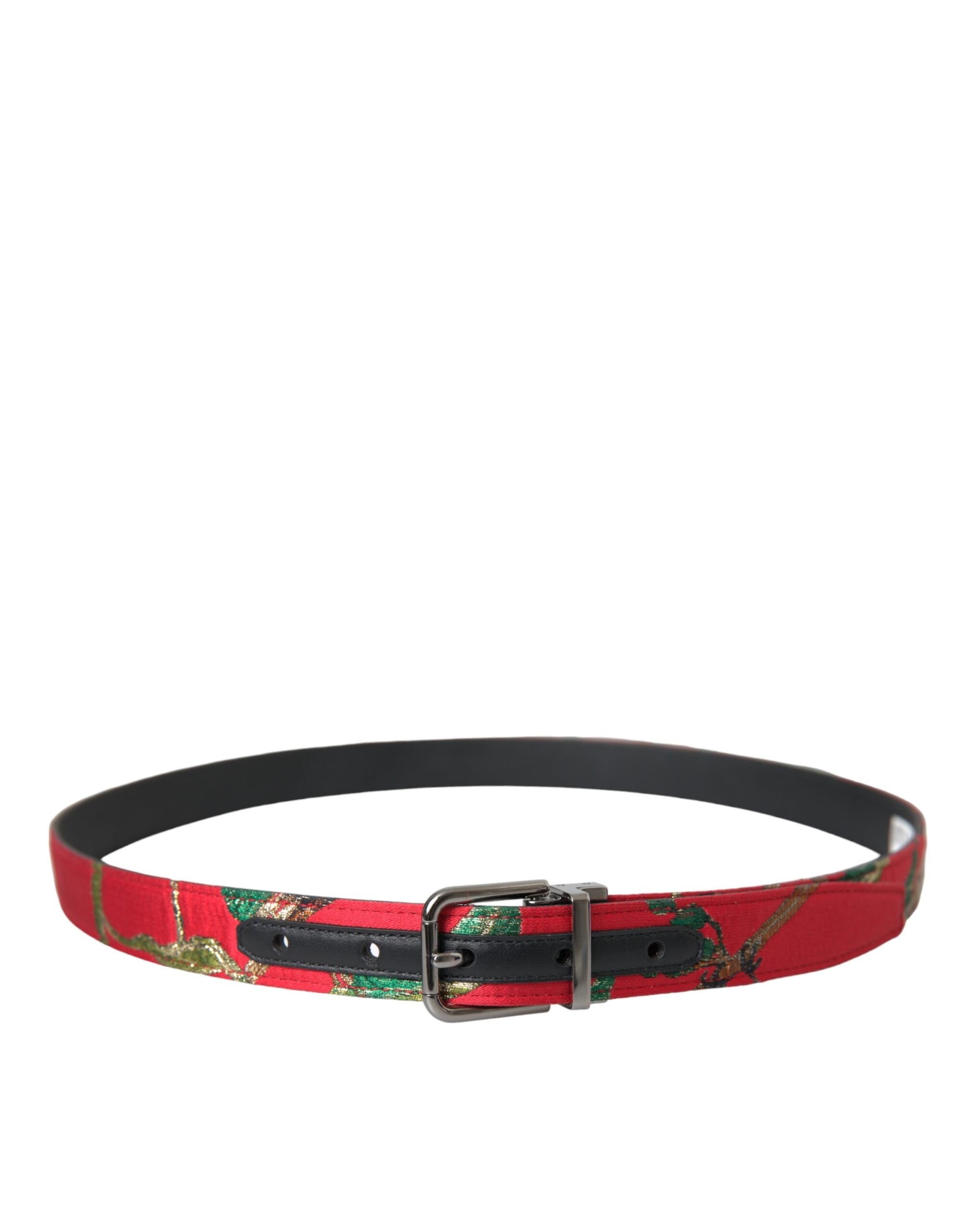 Red Leather Jacquard Silver Metal Buckle Belt - ventzia