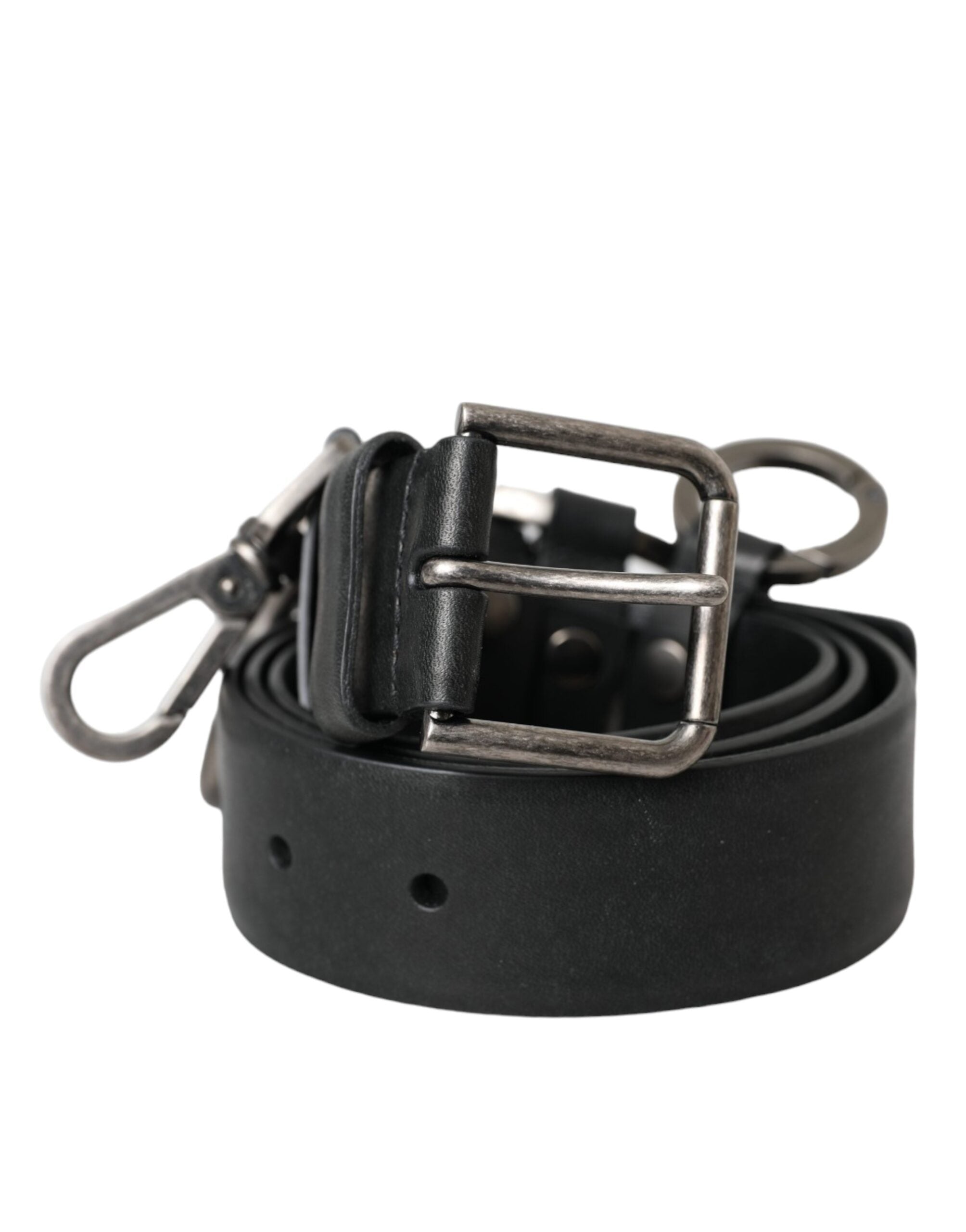 Black Calf Leather Silver Metal Buckle Belt - ventzia
