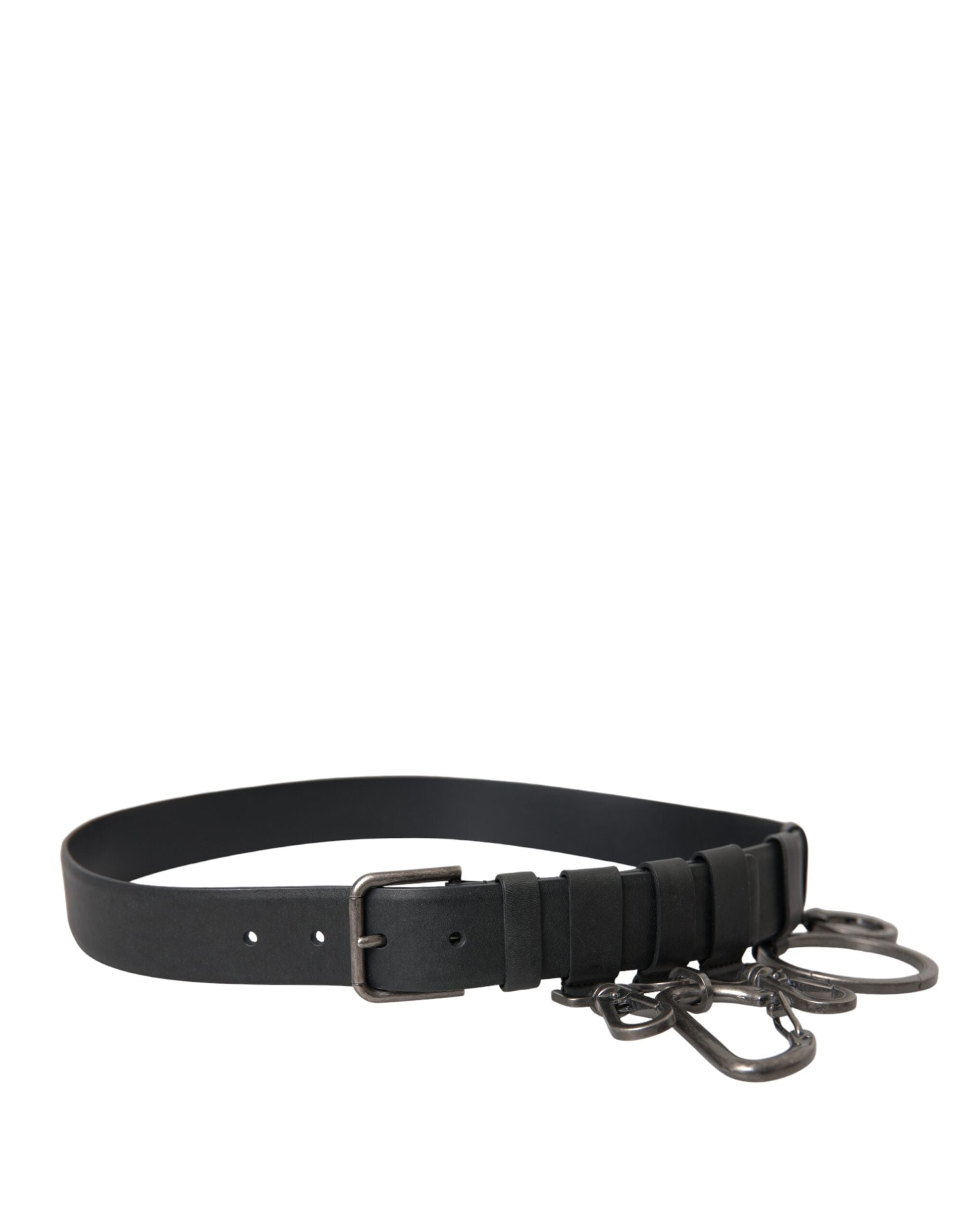 Black Calf Leather Silver Metal Buckle Belt - ventzia