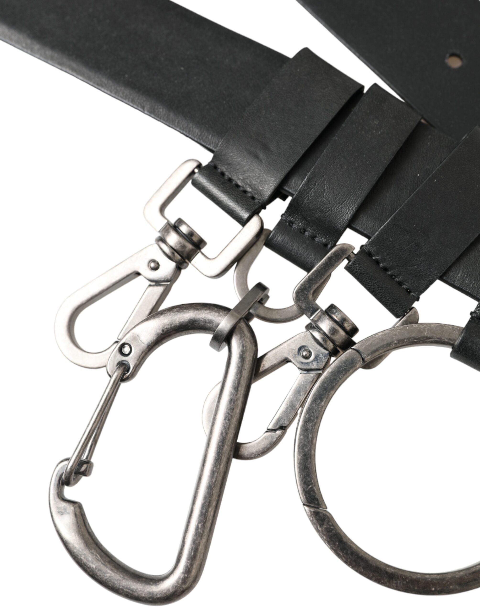 Black Calf Leather Silver Metal Buckle Belt - ventzia