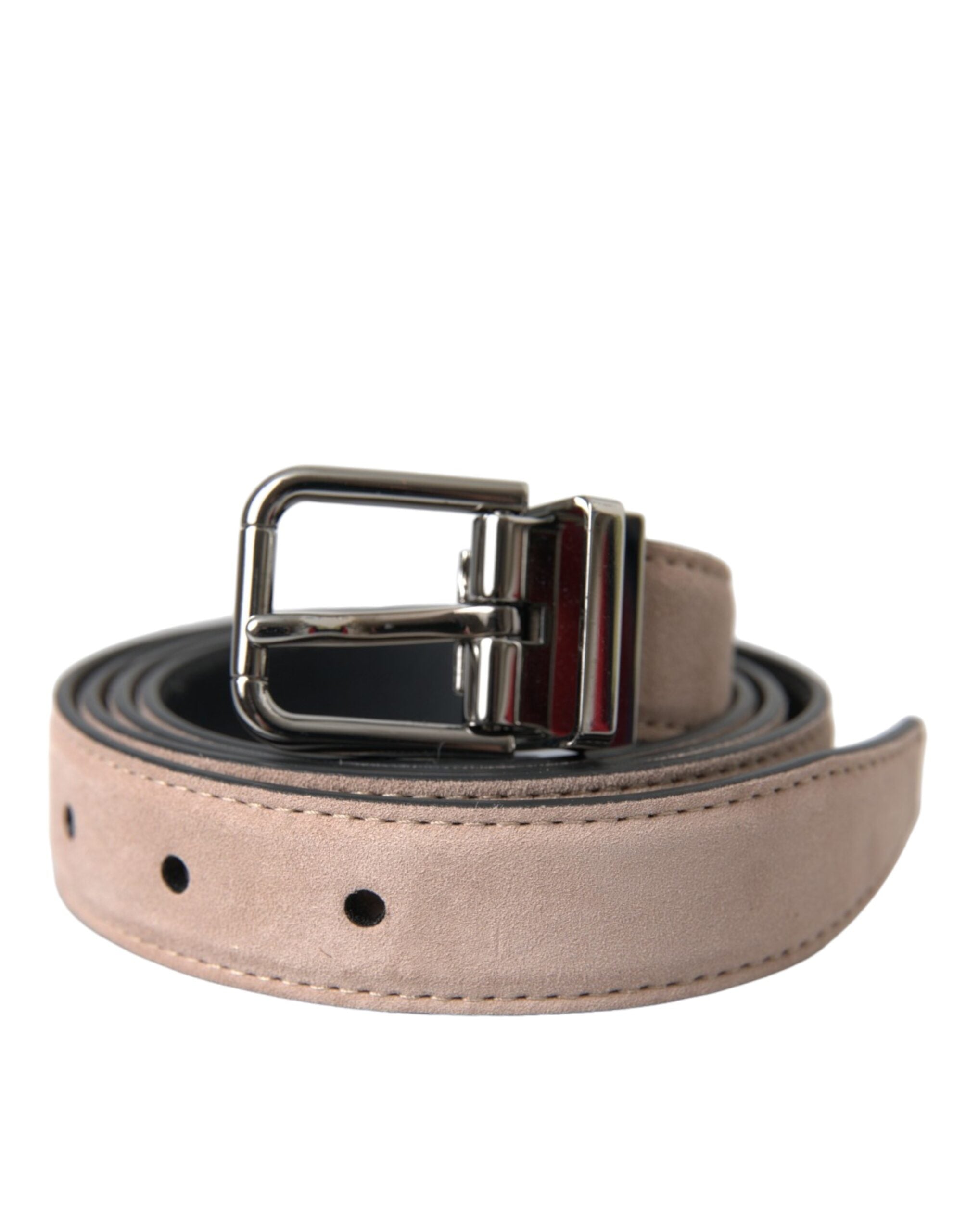 Beige Suede Leather Silver Buckle Belt Men - ventzia