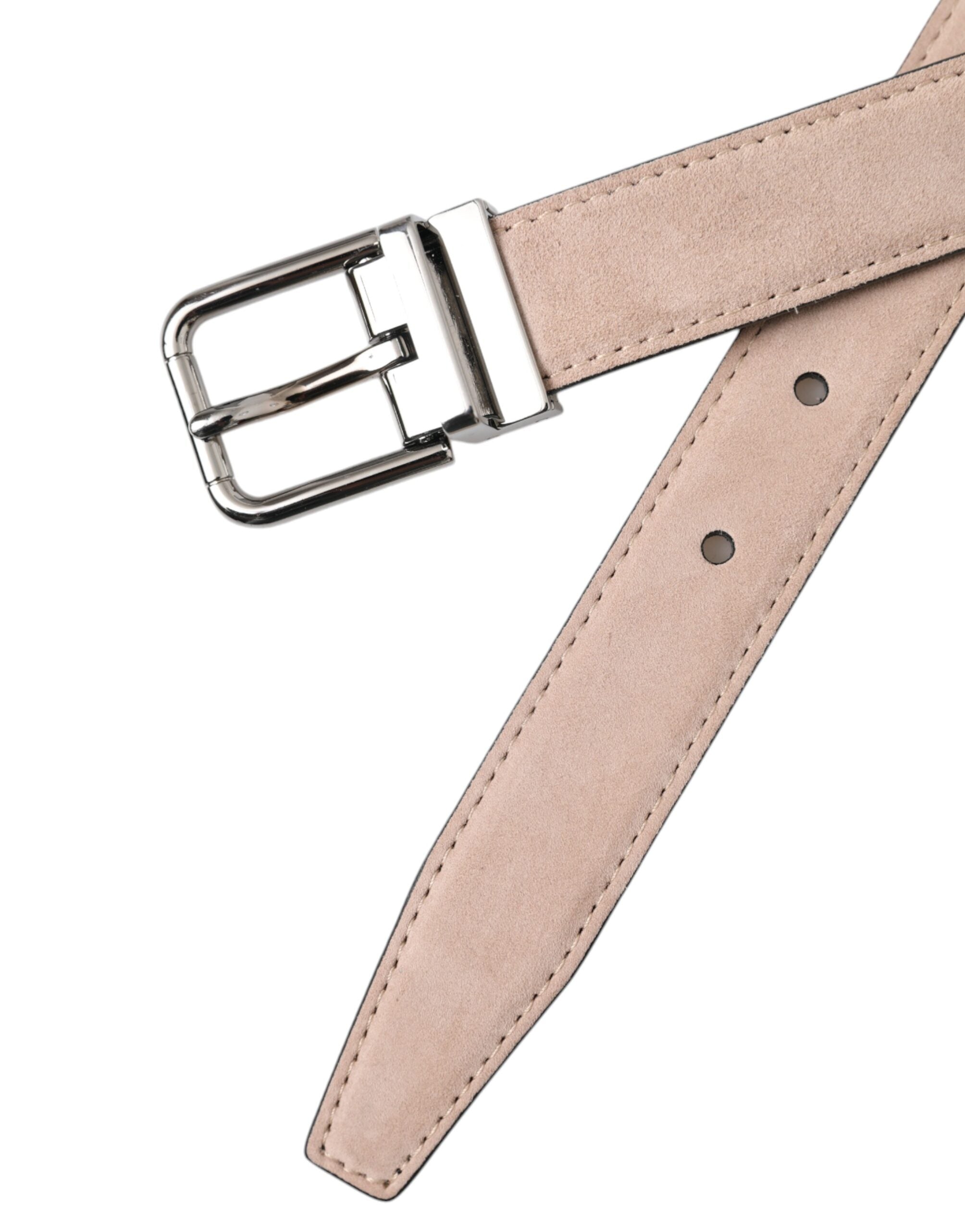 Beige Suede Leather Silver Buckle Belt Men - ventzia