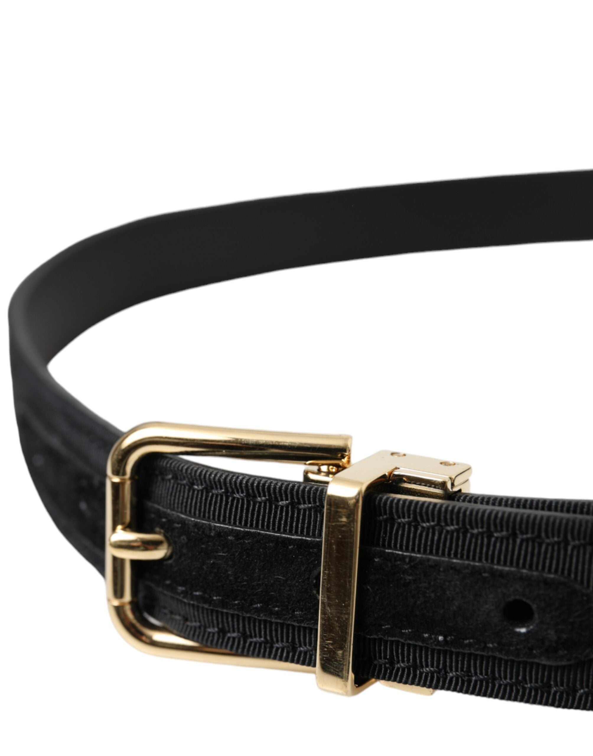 Black Gros Grain Gold Metal Buckle Belt Men - ventzia