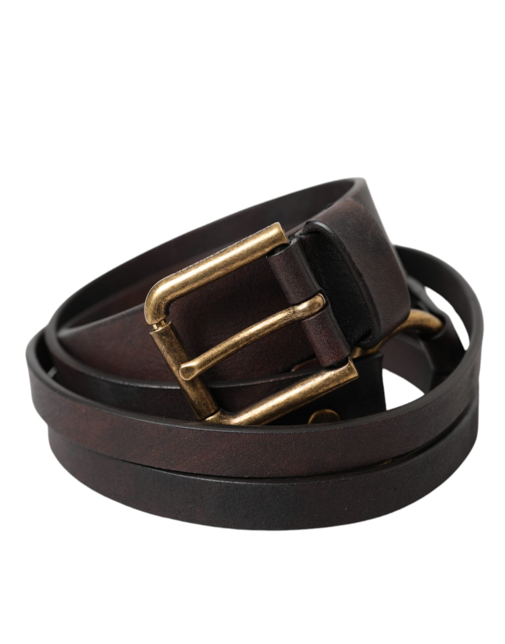 Dark Brown Leather Gold Metal Buckle Women Belt - ventzia