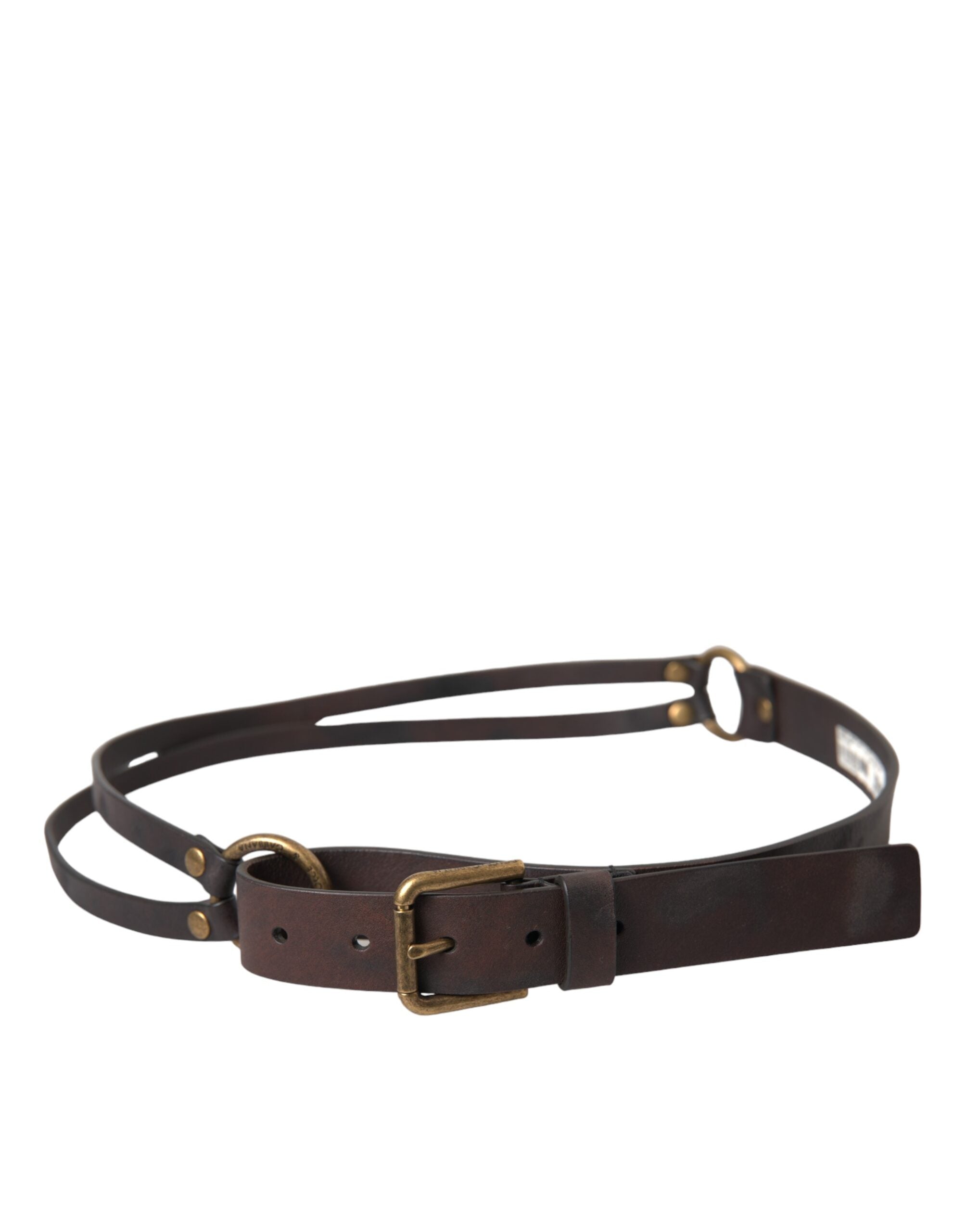 Dark Brown Leather Gold Metal Buckle Women Belt - ventzia