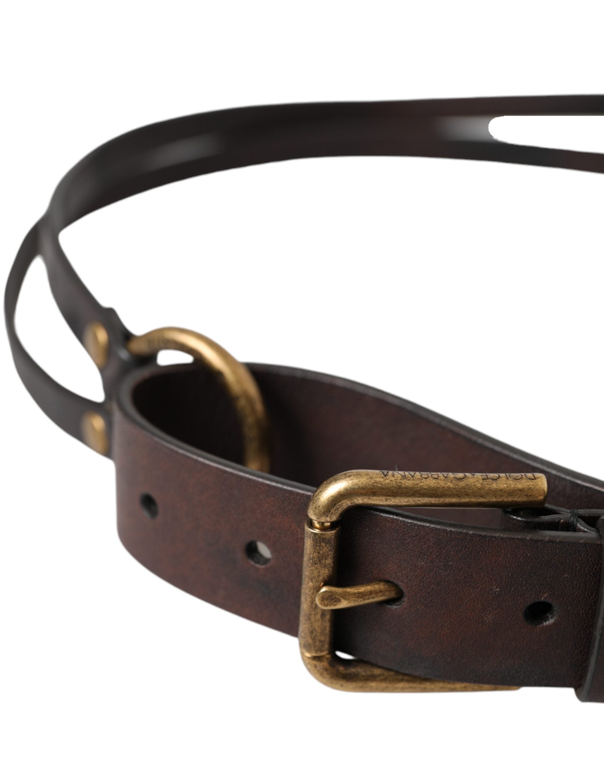 Dark Brown Leather Gold Metal Buckle Women Belt - ventzia