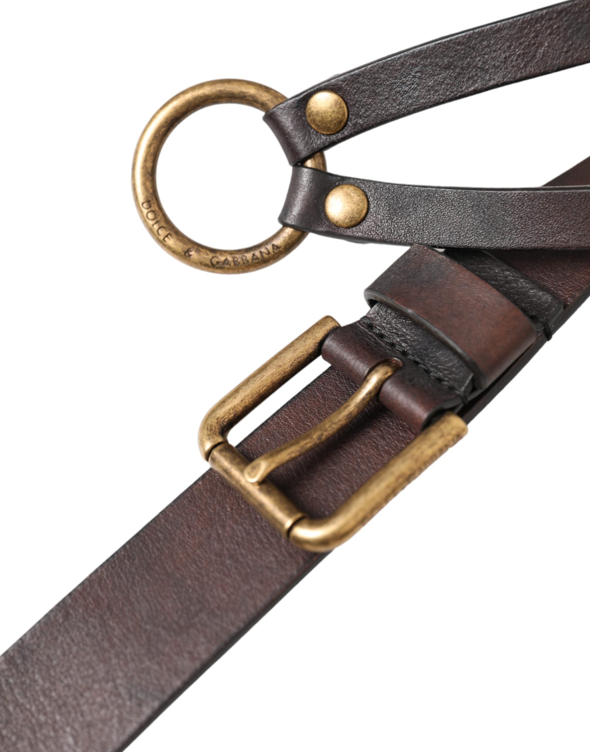 Dark Brown Leather Gold Metal Buckle Women Belt - ventzia