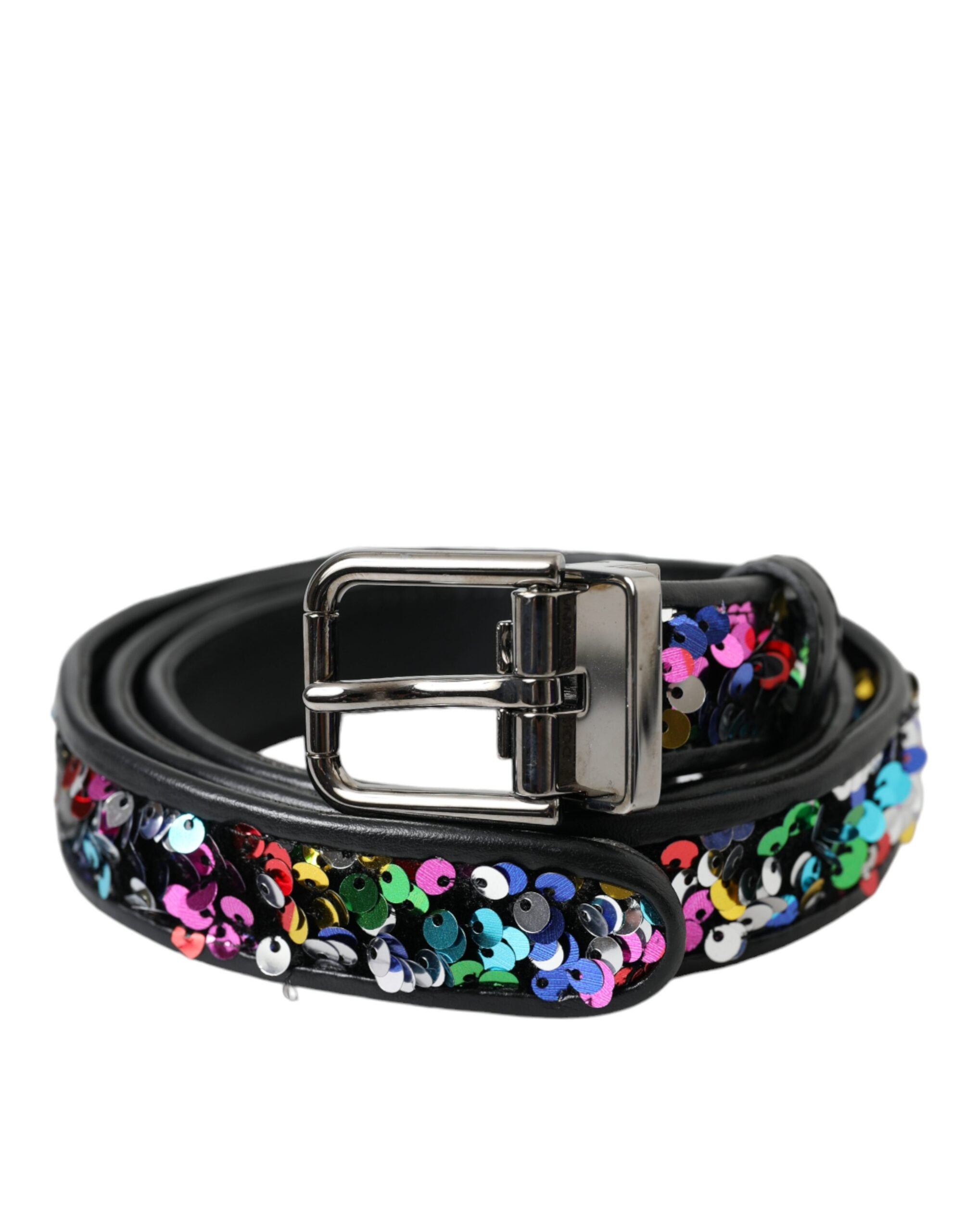 Black Sequined Silver Metal Buckle Women Belt - ventzia