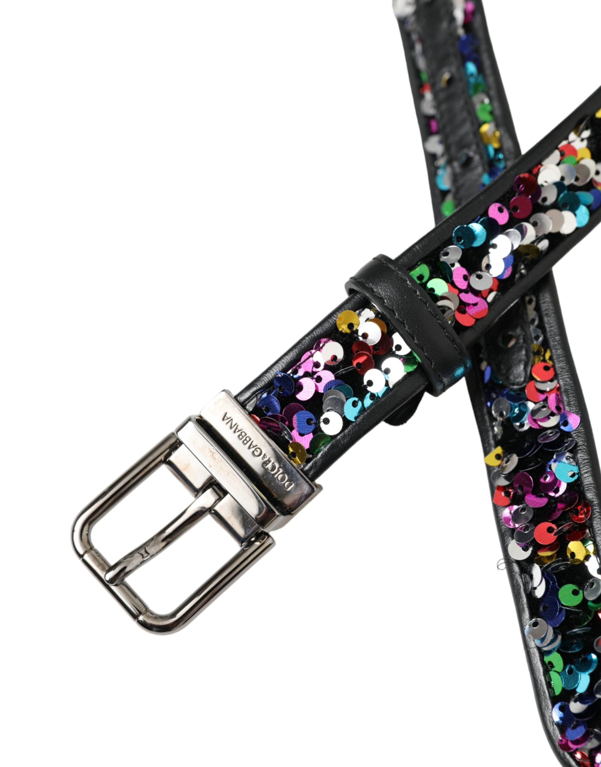 Black Sequined Silver Metal Buckle Women Belt - ventzia