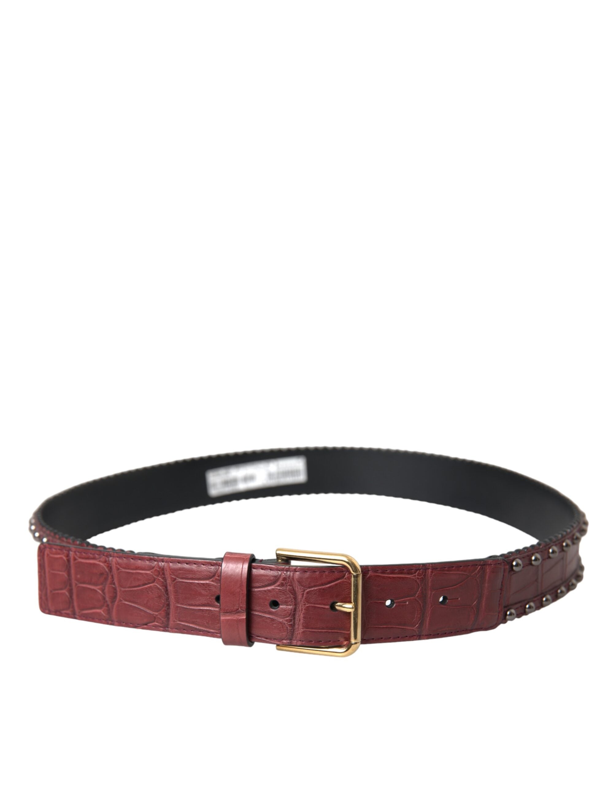 Brown Alligator Leather Studded Metal Buckle Belt - ventzia