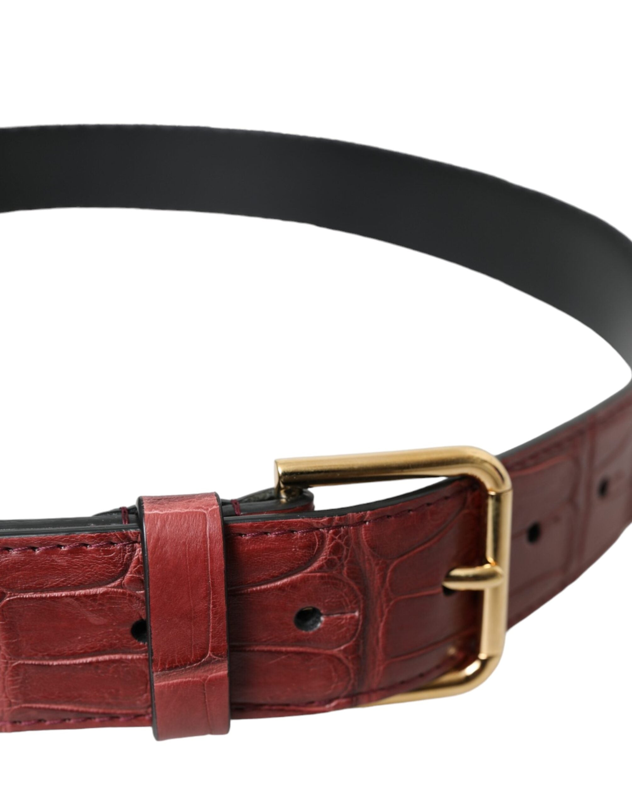 Brown Alligator Leather Studded Metal Buckle Belt - ventzia